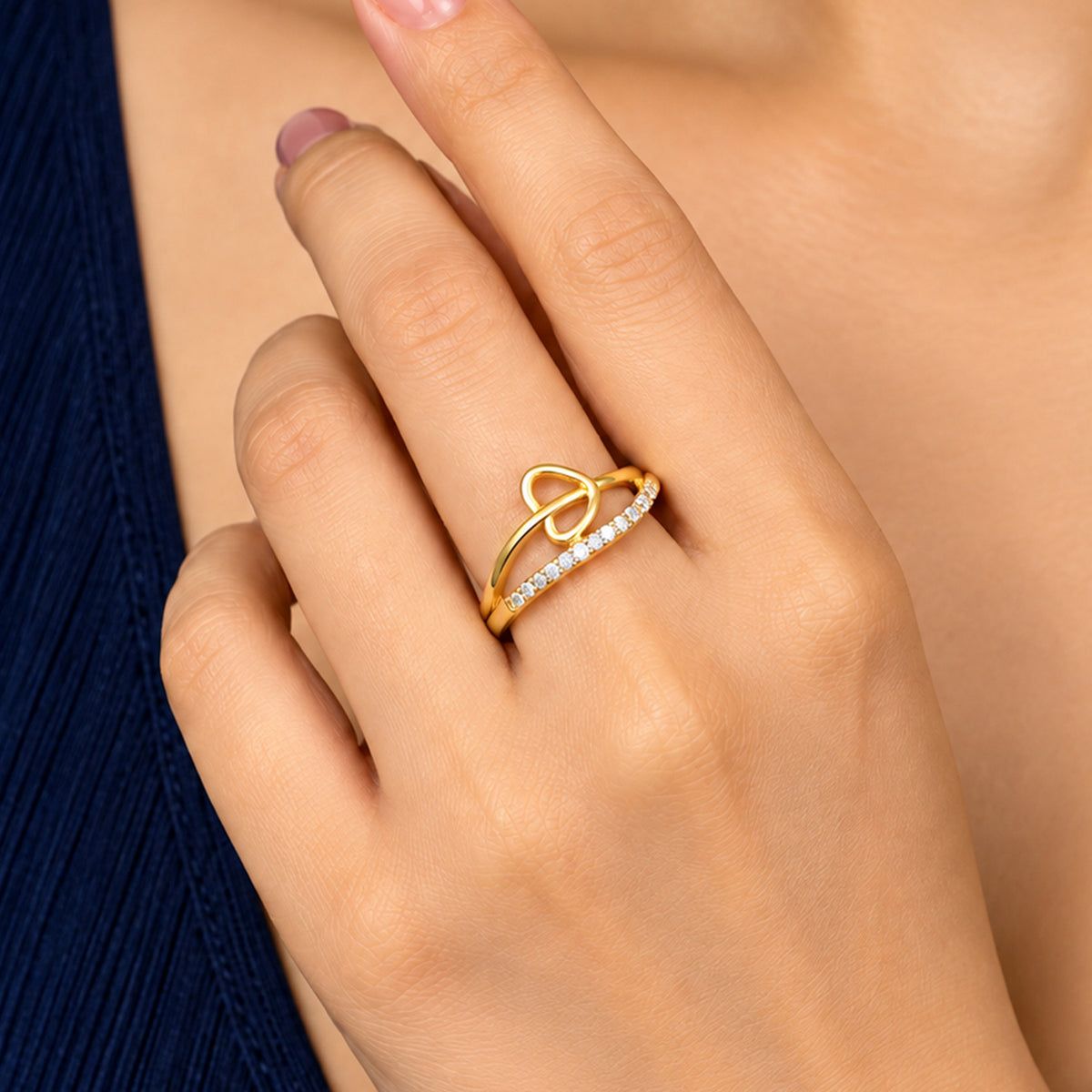 Artklim Elegant Heart Outline Crystal Gold-Tone Anti-Tarnish Ring