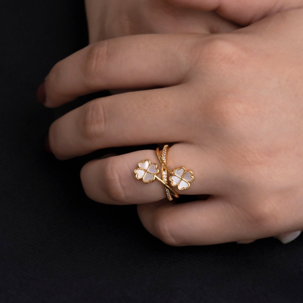 Artklim Gold Plated Clover Leaf Designer Ring