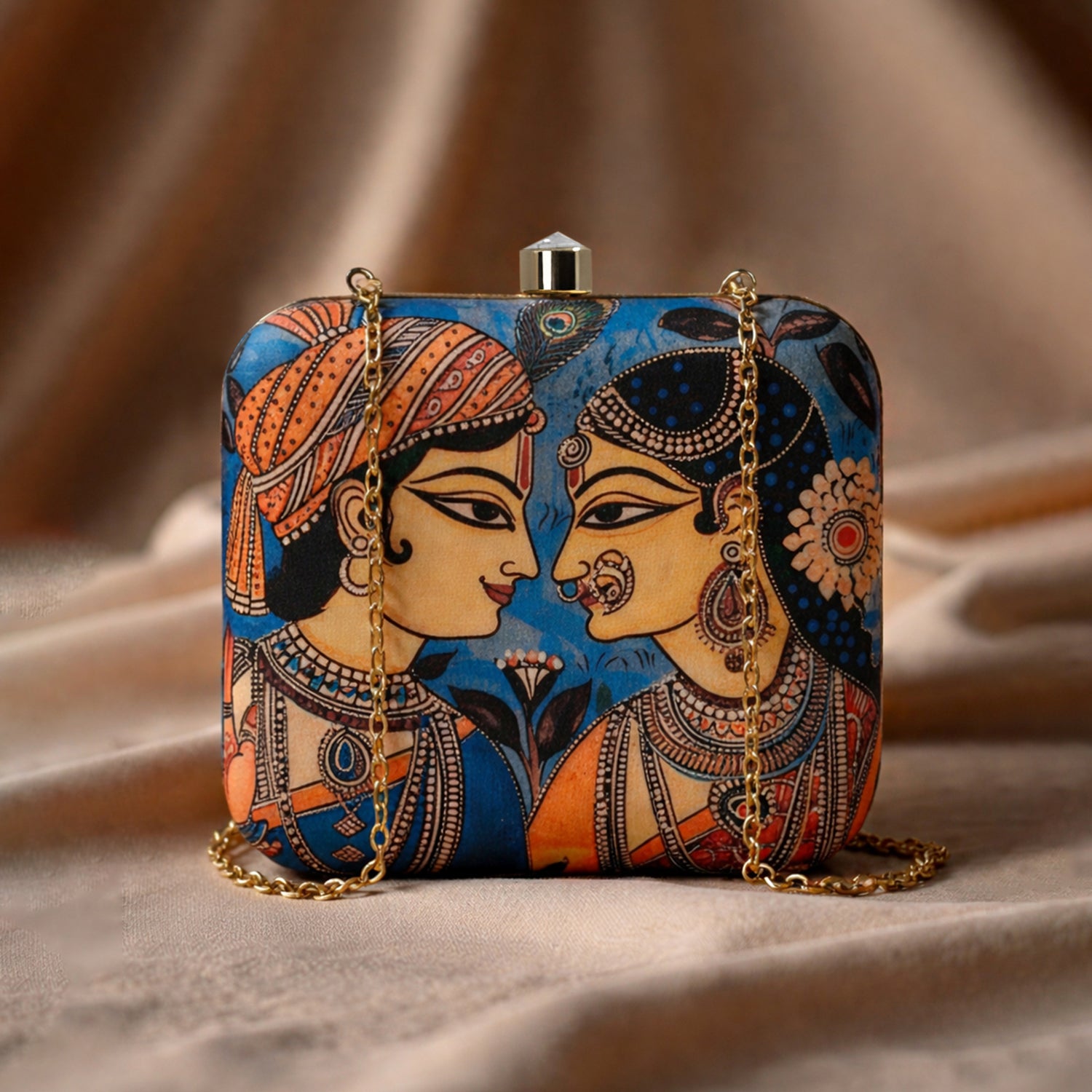 Madhubani Radha Krishna Printed Clutch