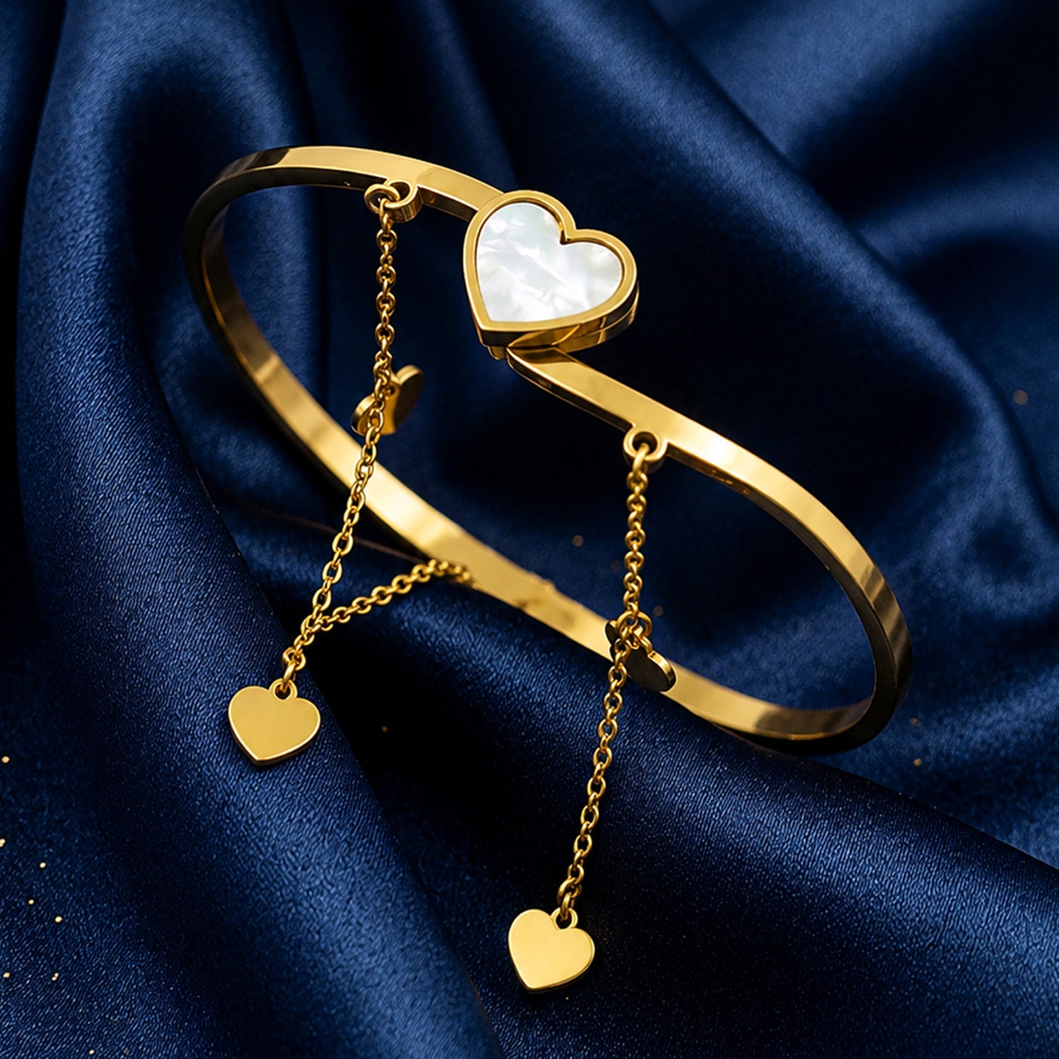 Artklim Elegant Heart Drop Anti-Tarnish Bangle Bracelet