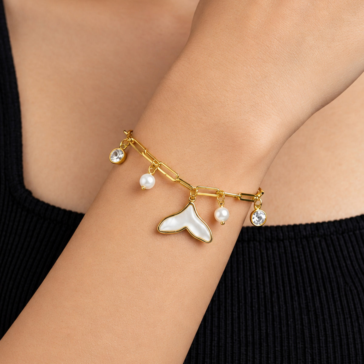 Artklim Luxe Pearl Mermaid Tail Gold-Tone Anti-Tarnish Bracelet