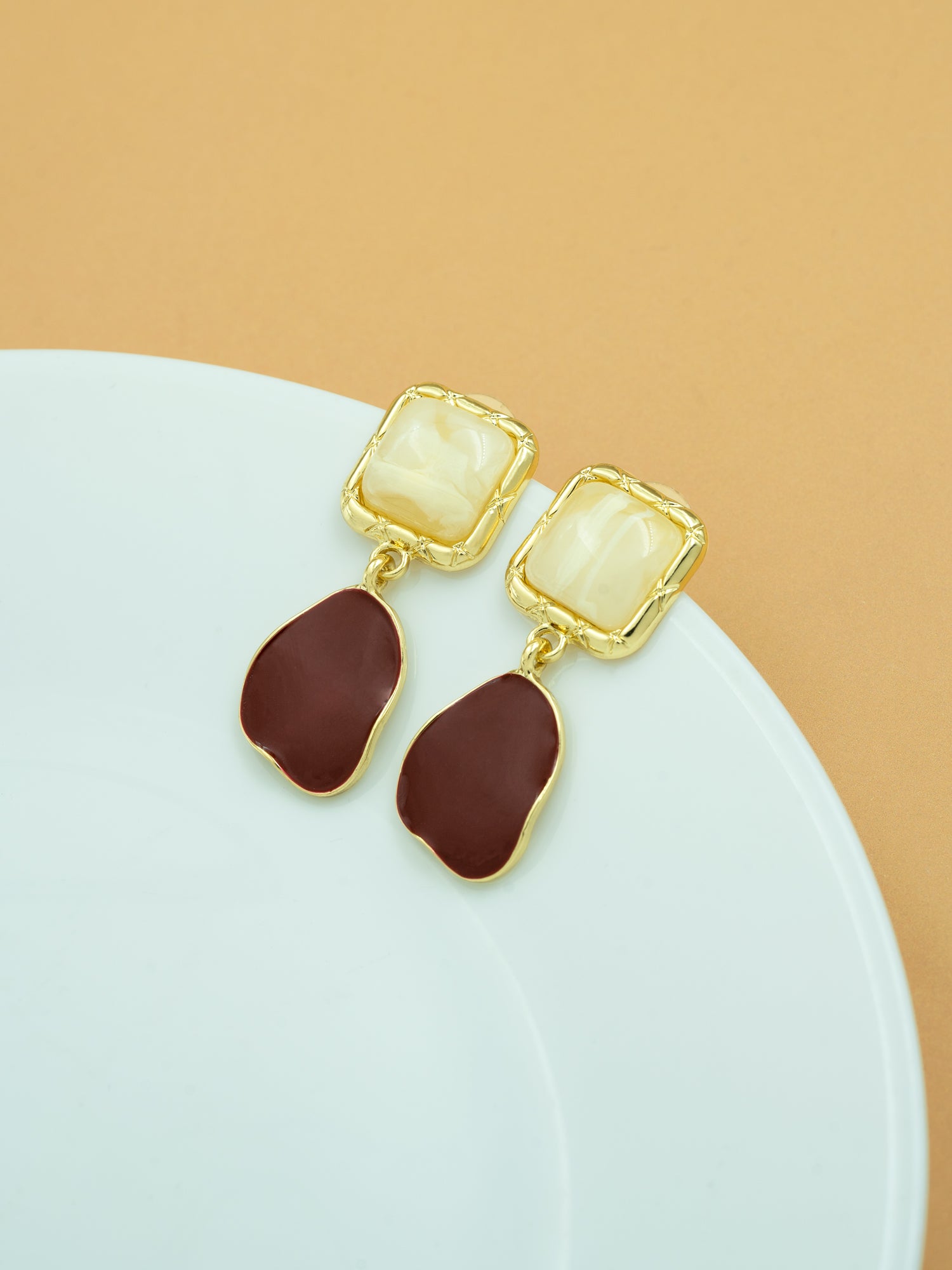 Artklim Brown Stone Dual Drop Anti Tarnish Earrings