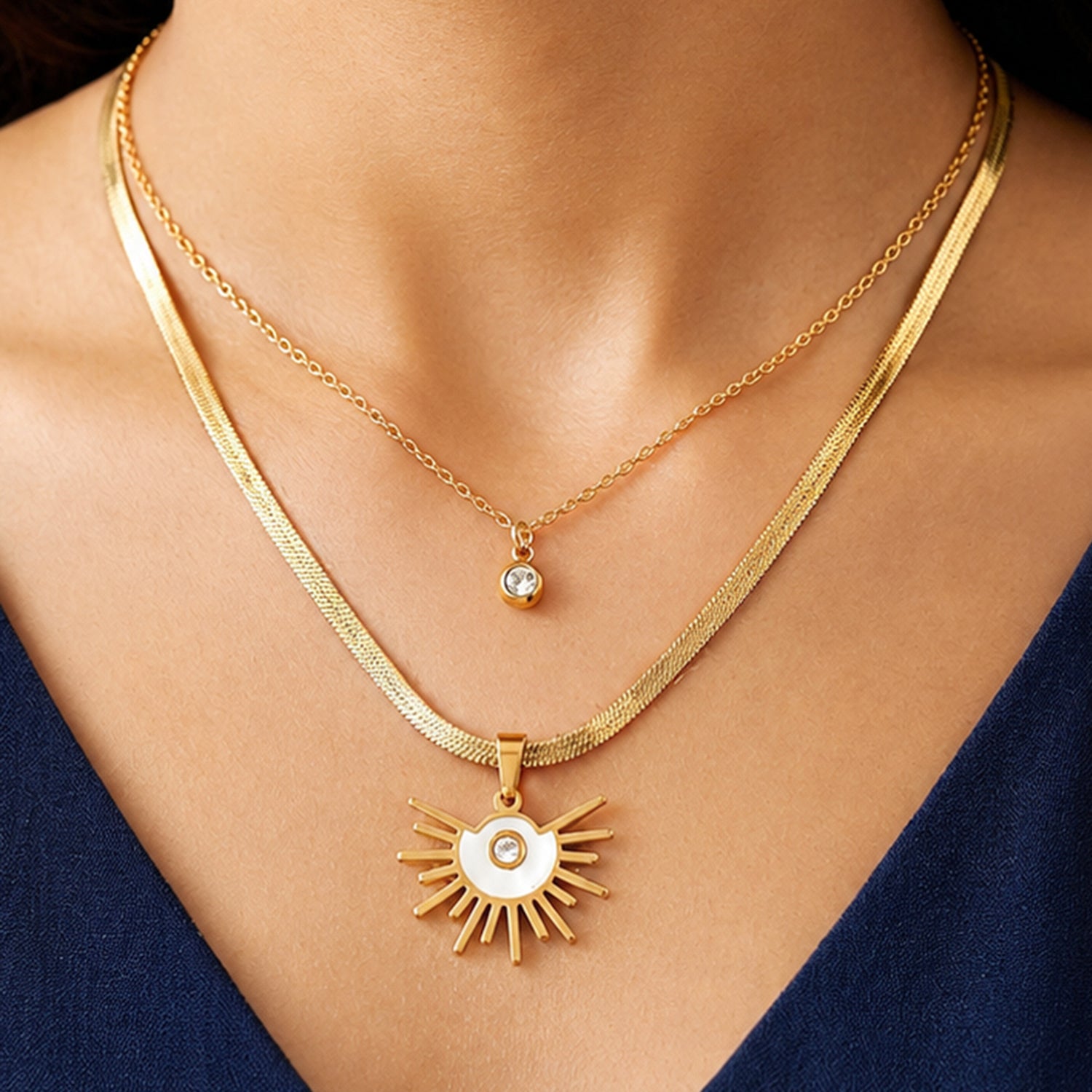 Artklim Sunburst Eye Layered Anti-Tarnish Pendant Necklace