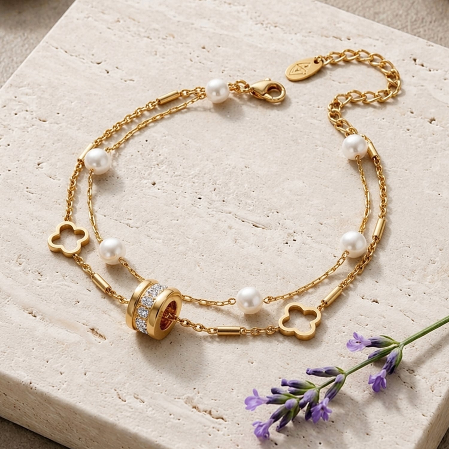 Artklim Gold Charm with Pearls Anti-Tarnish Bracelet