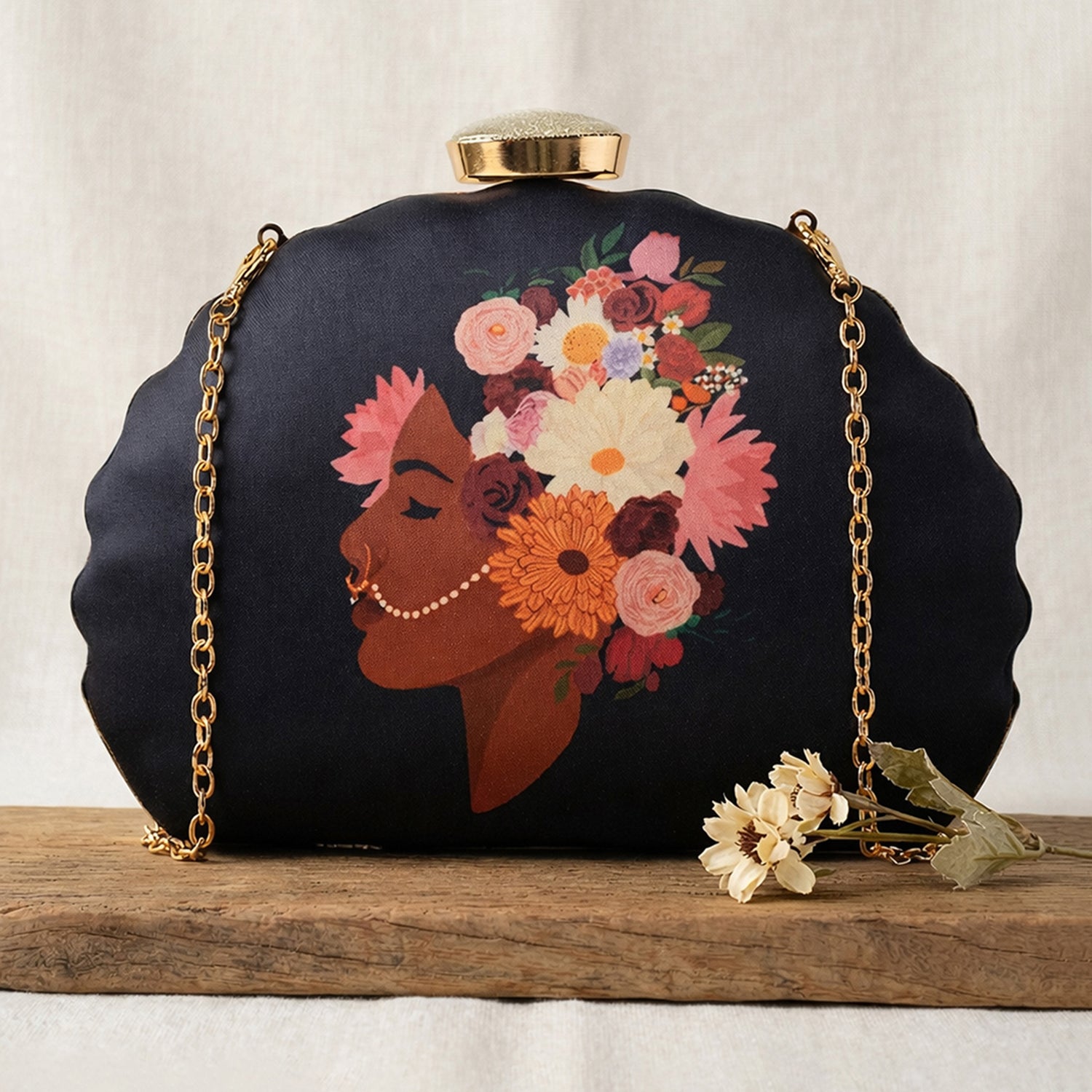 Artklim Black Girl And Flower Printed Clutch