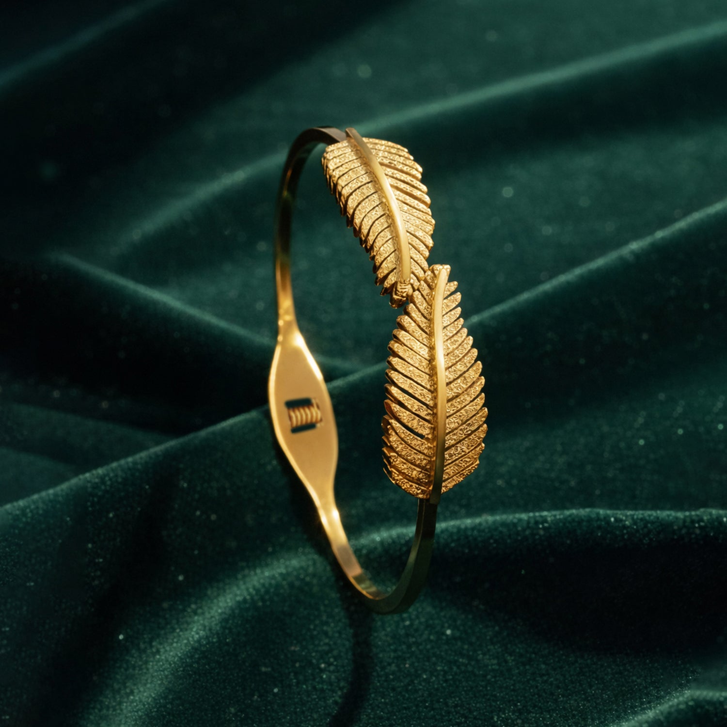 Artklim Gold Plated Feather Open Cuff Anti-Tarnish Bangle Bracelet