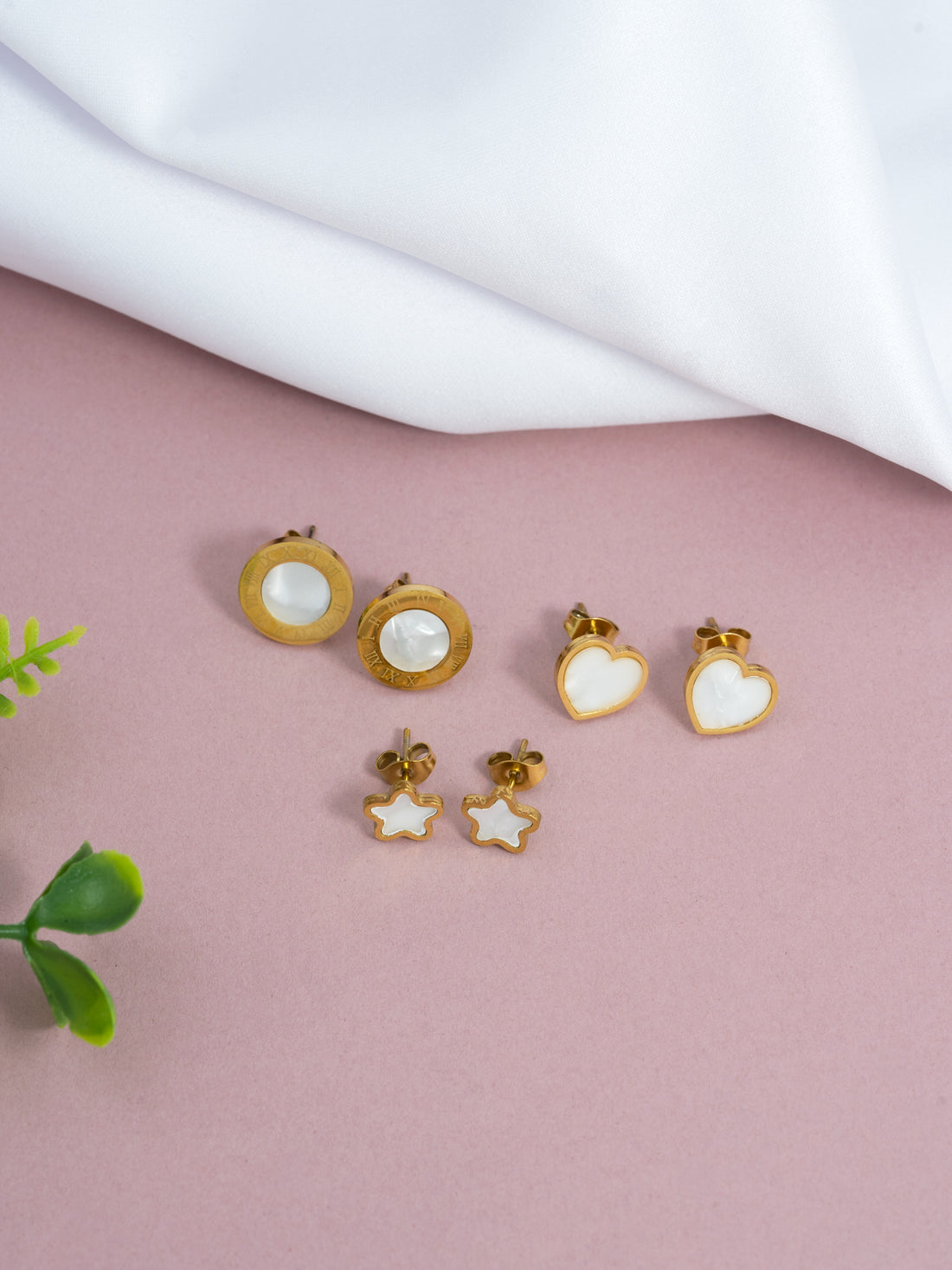 Artklim Golden-Plated MOP Earrings Set of 3