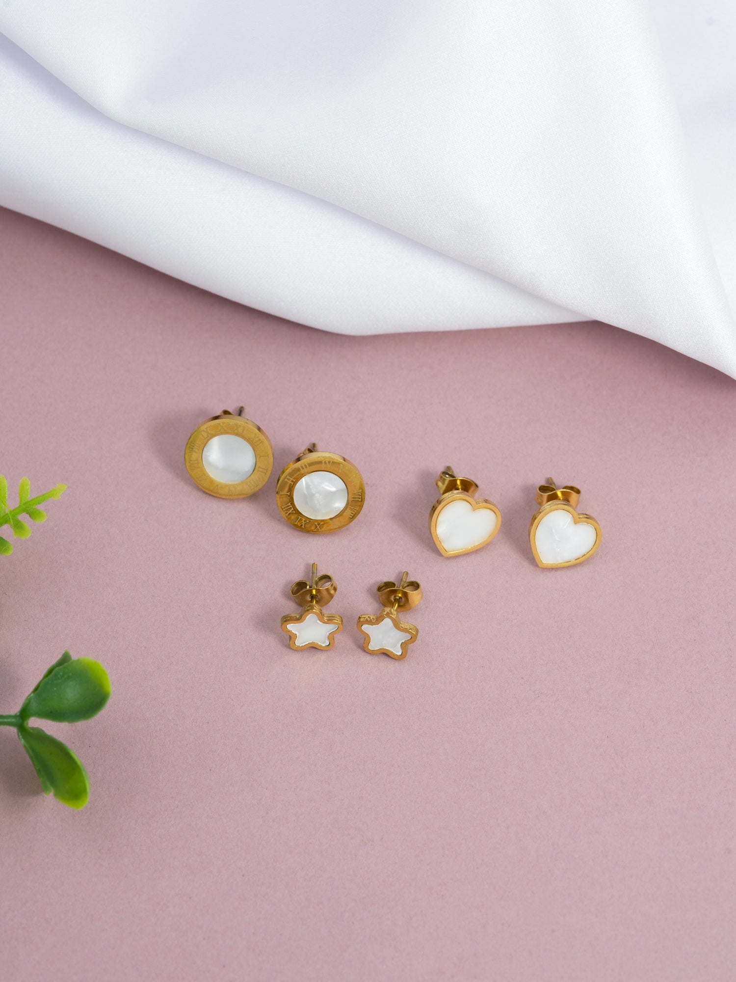Artklim Golden-Plated MOP Earrings Set of 3