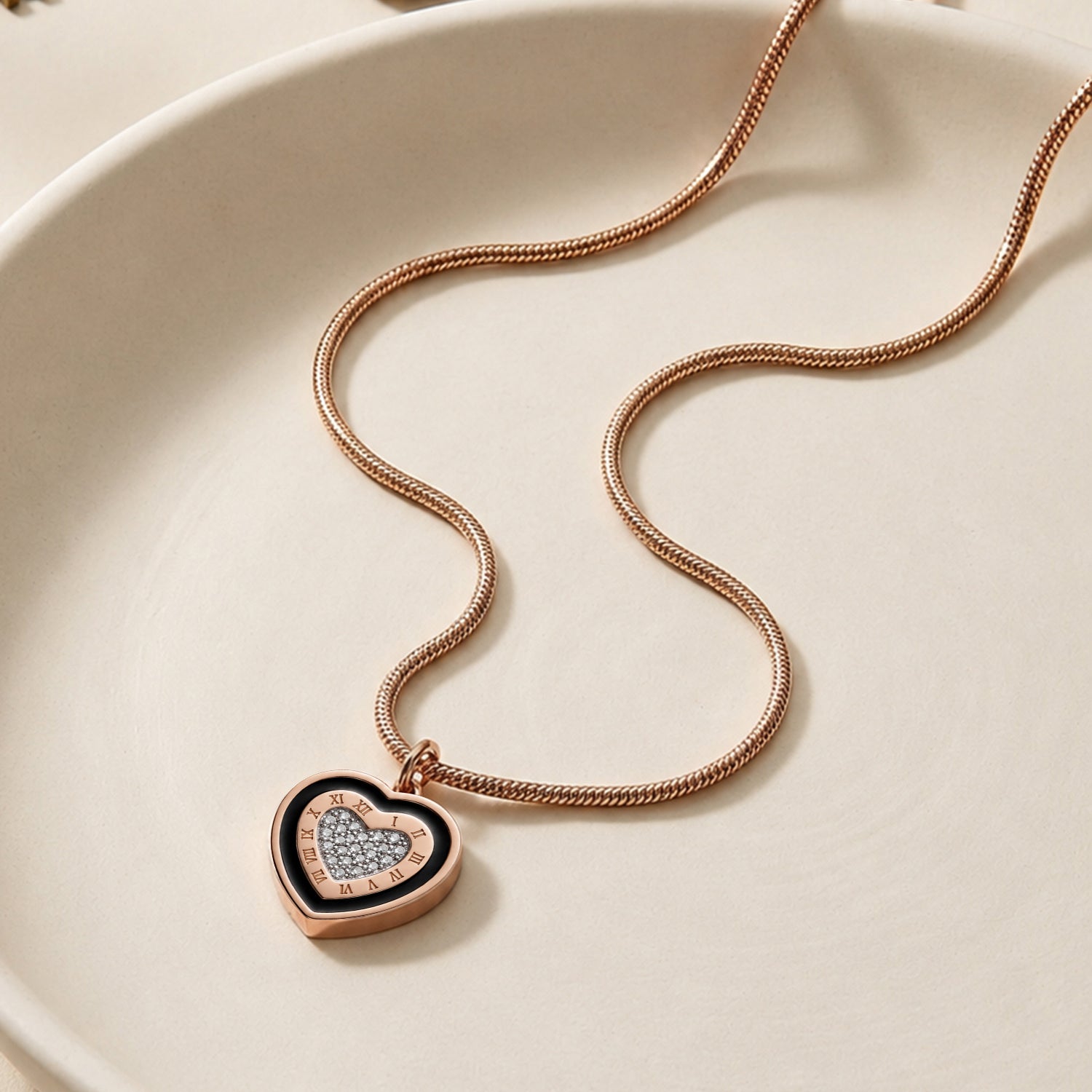 Artklim Rose Gold Heart Crystal  Anti-tarnish Necklace