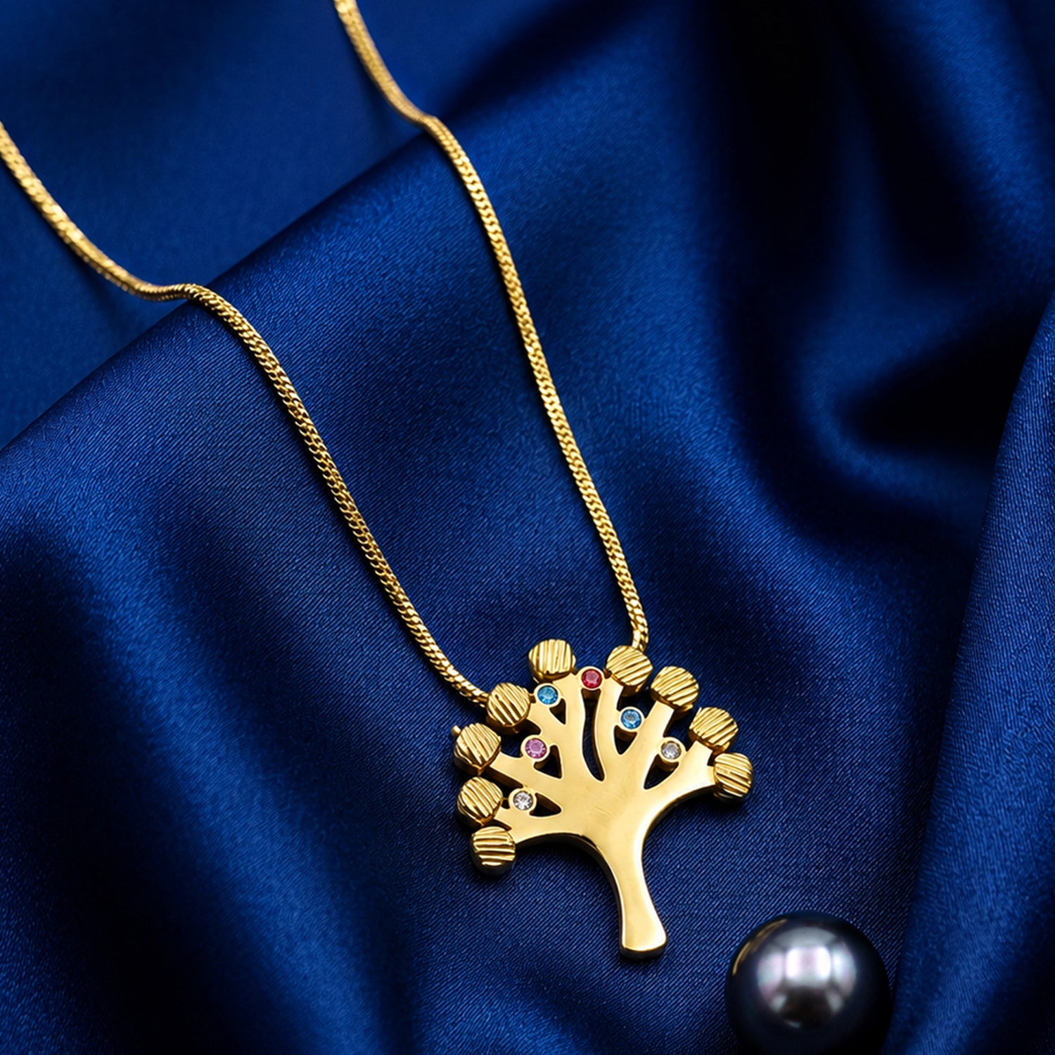 Artklim Crystal Tree of Life Gold Chain Anti-Tarnish Necklace