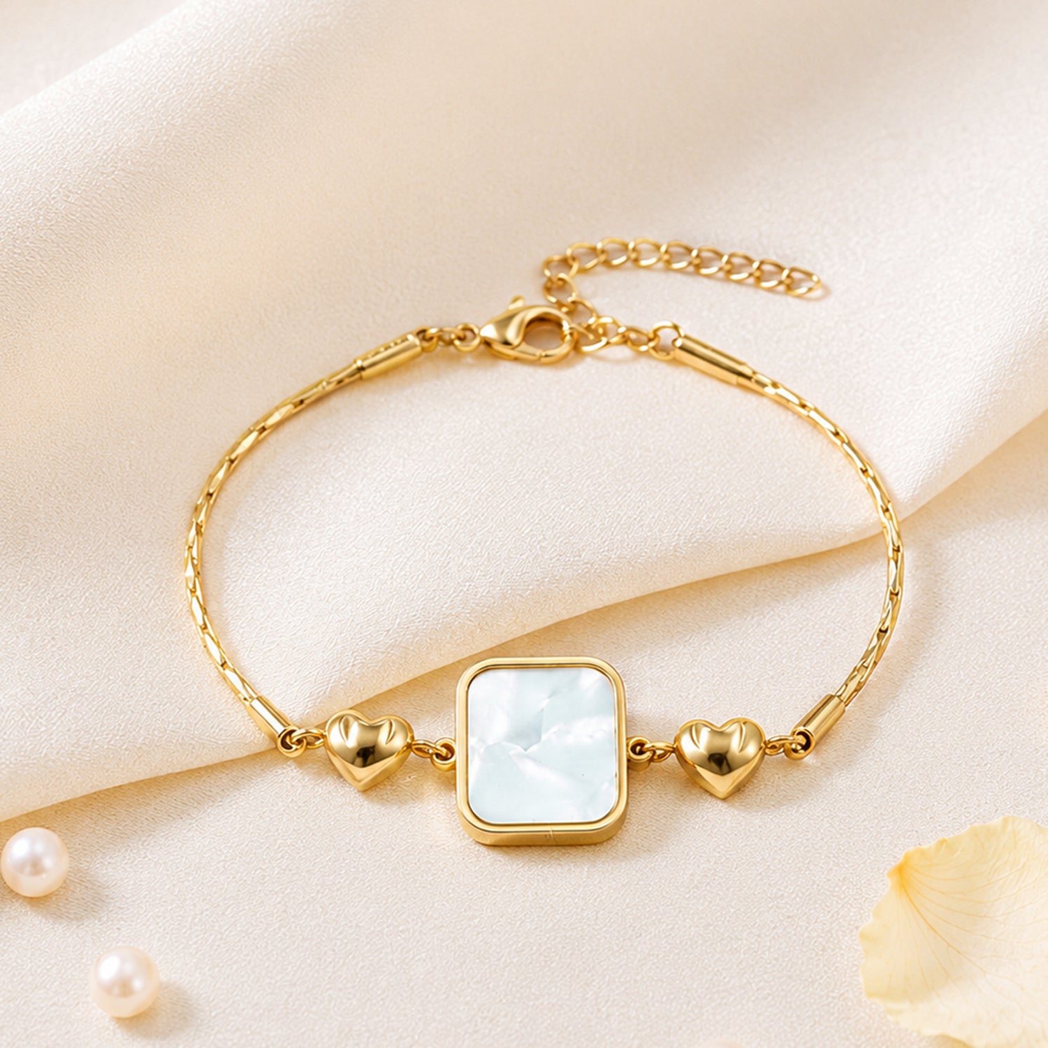 Artklim Minimal White Rectangle Charm Gold Bracelet Anti-Tarnish Bracelet