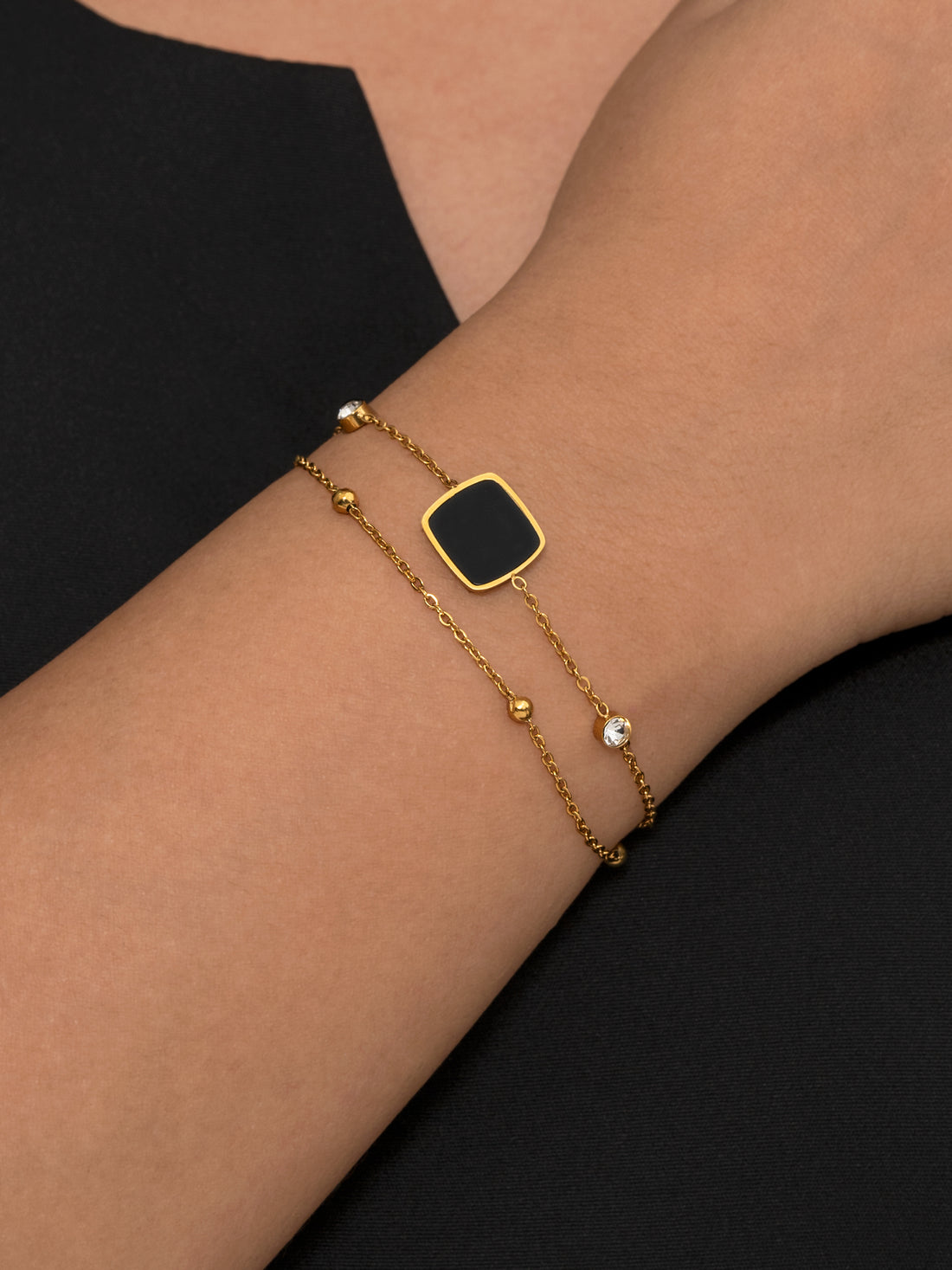 Artklim Gold Plated Anti Tarnish Black Stone Luxe Bracelet