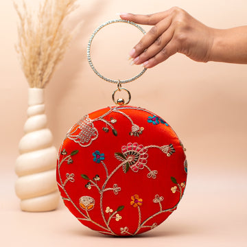 Artklim Red Floral Bright Embroidered Clutch