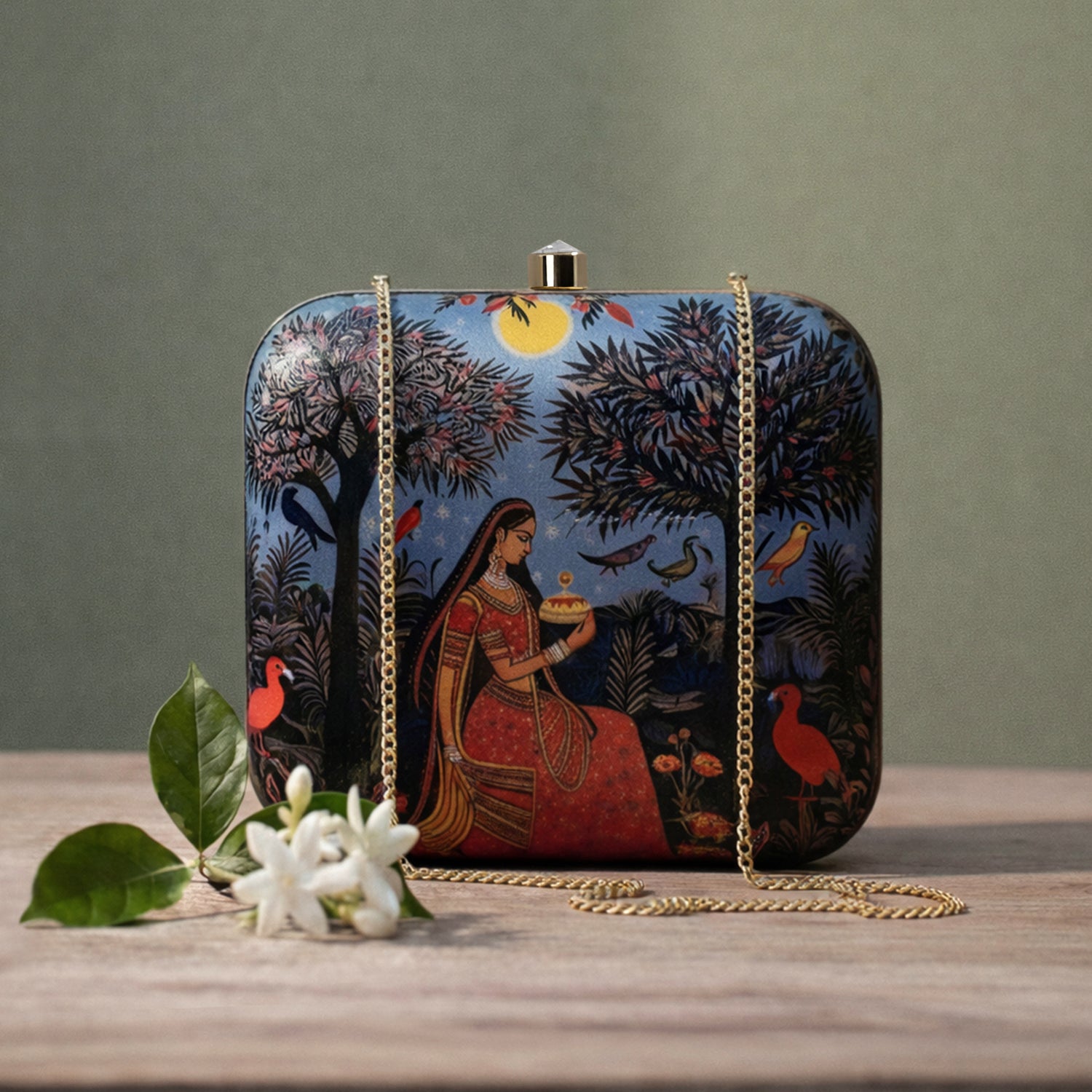Woman In Garden Printed Clutch