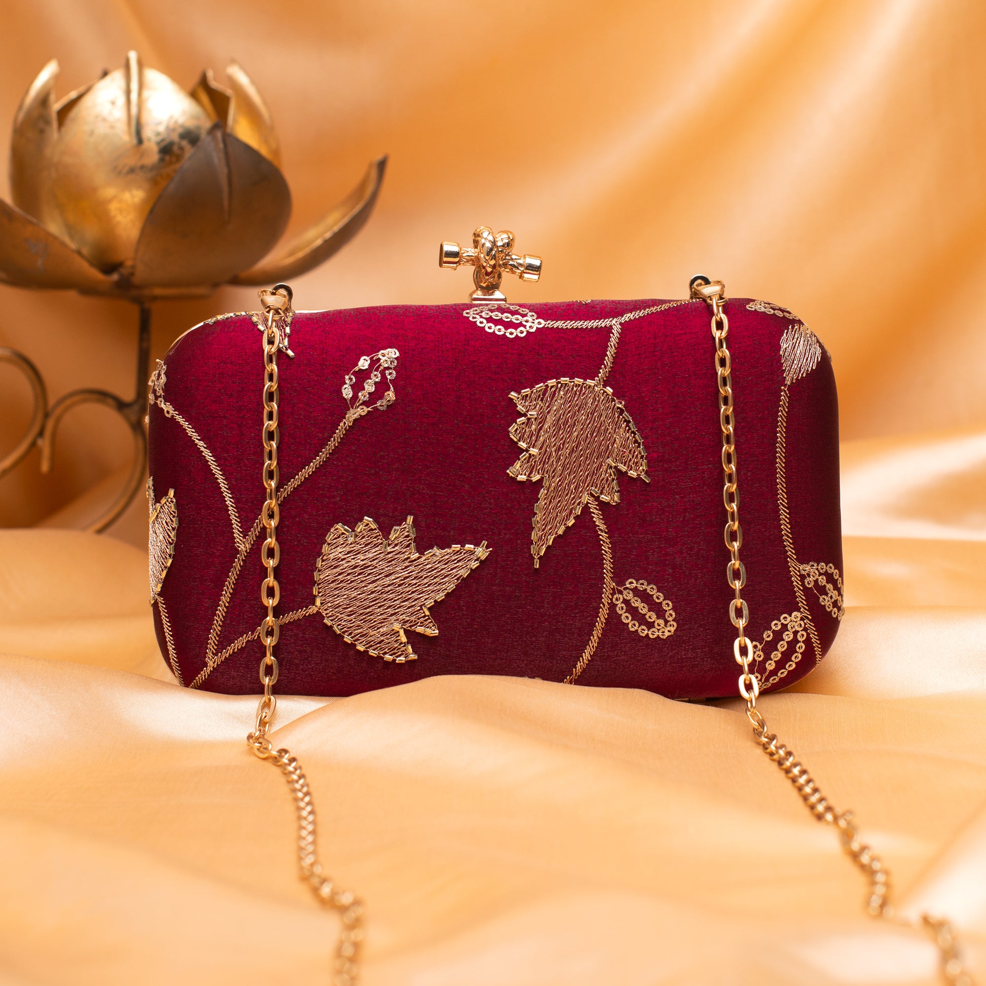 Artklim Royal Wine Goldwork Blossom Clutch