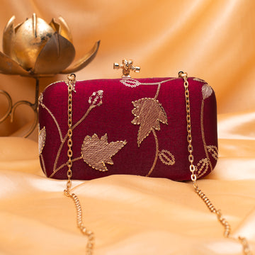Artklim Royal Wine Goldwork Blossom Clutch