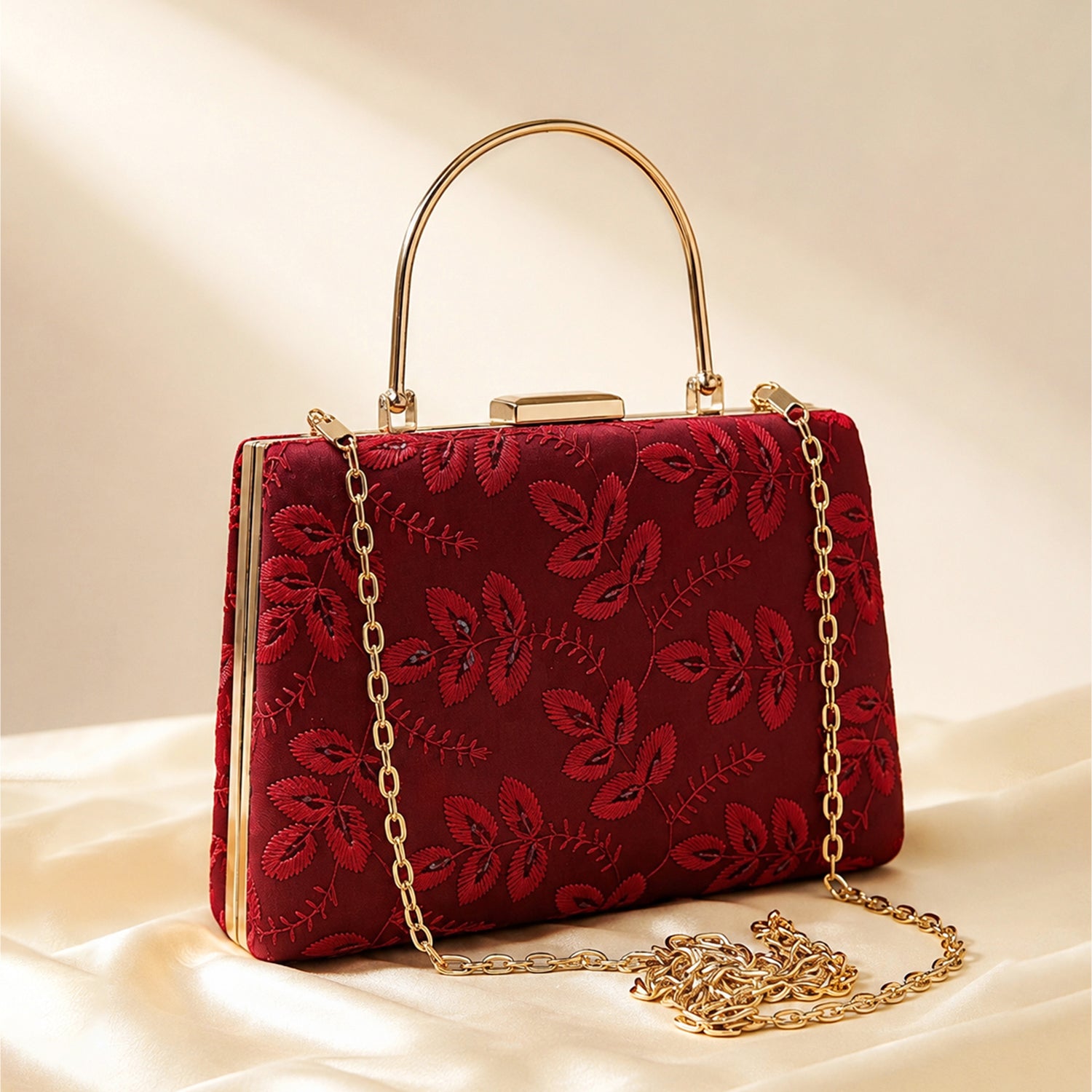 Artklim Maroon Floral Embroidered Clutch