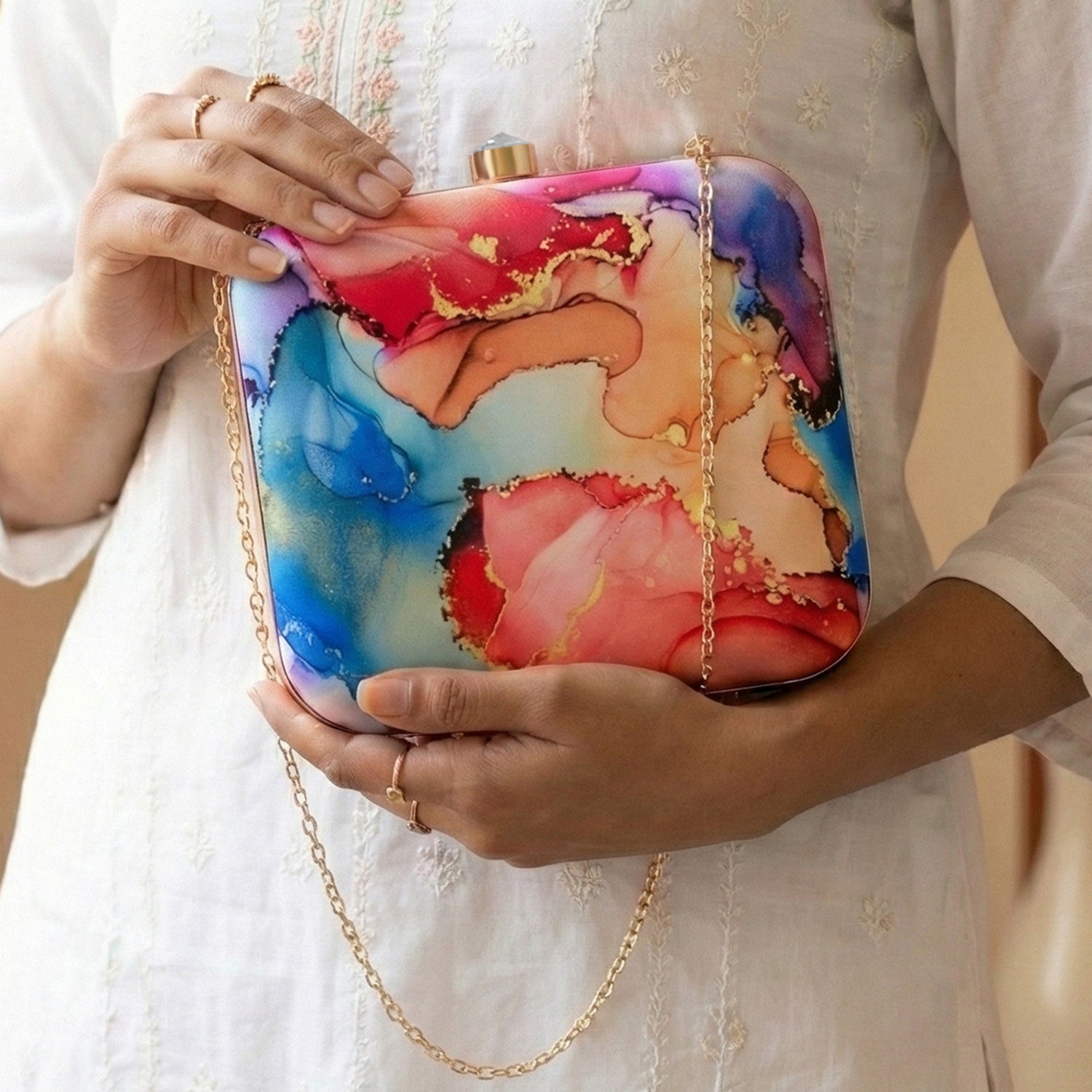 Rainbow Colored Printed Clutch