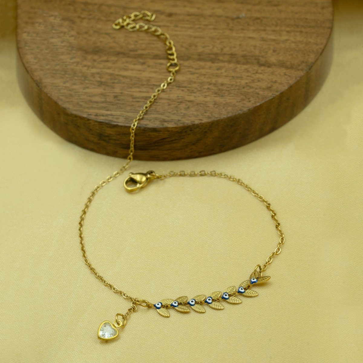 Artklim Gold Plated Evil Eye Leaf Charm Anklet