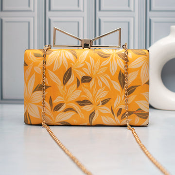 Artklim Mustard Garden Elegance Printed Clutch