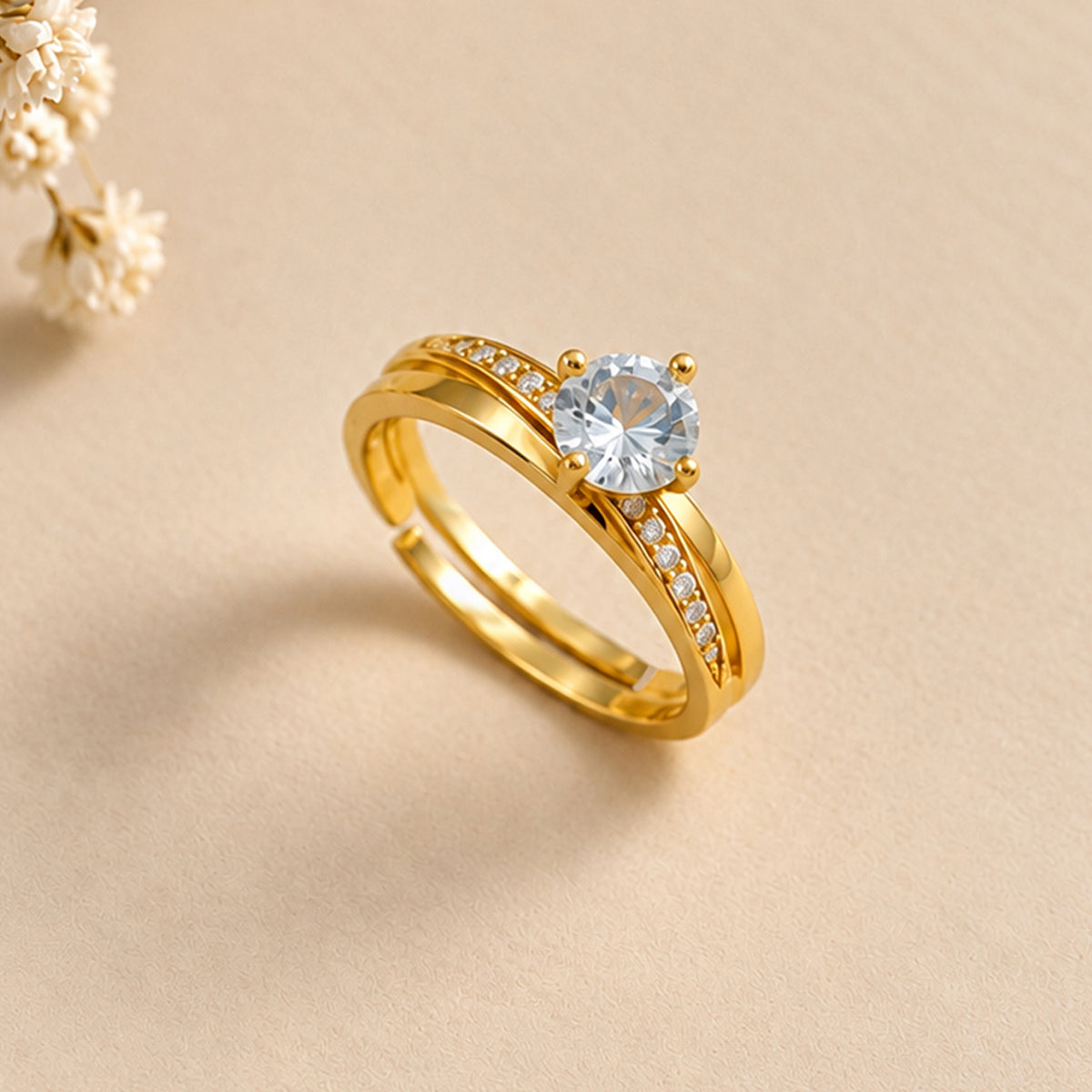 Artklim Classic Solitaire Crystal Gold-Tone Anti-Tarnish Ring
