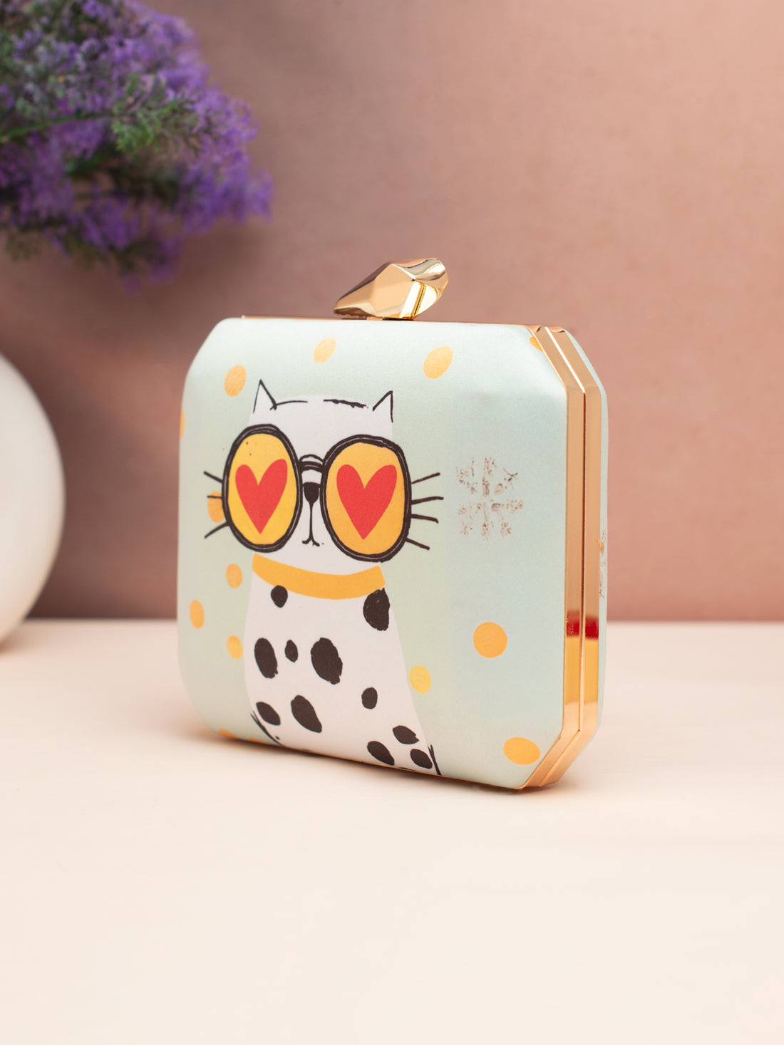 Heart Eyes Kitty Printed  Clutch