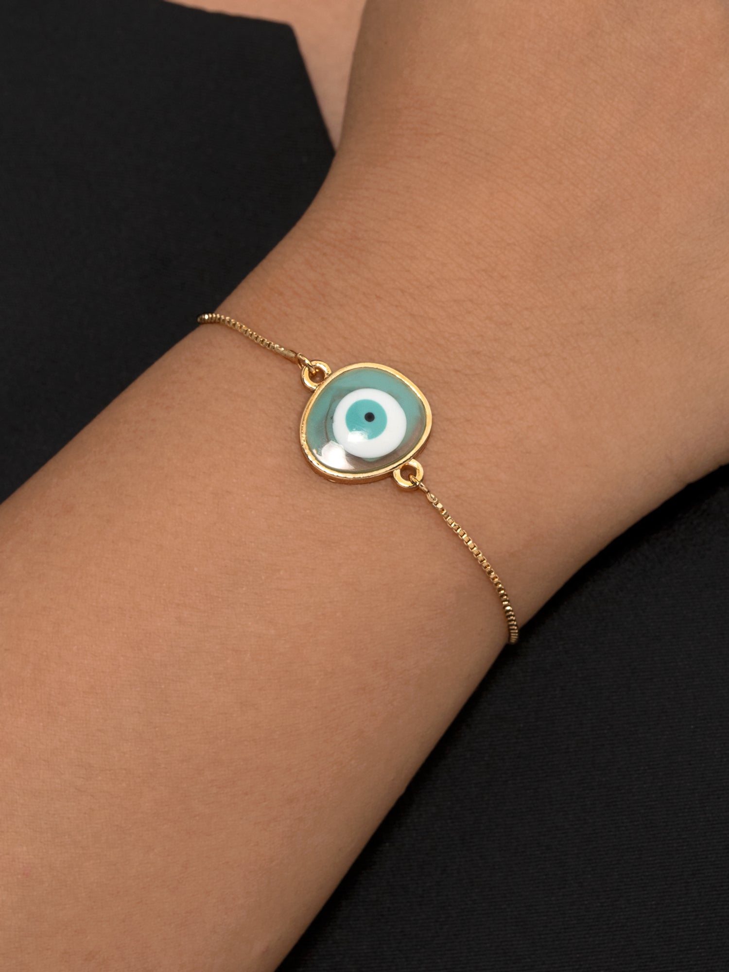 Artklim Gold Plated Anti Tarnish Aqua Aura Evil Eye Bracelet