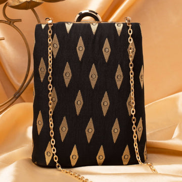 Artklim Black Base Brocade Fabric Ethnic Clutch