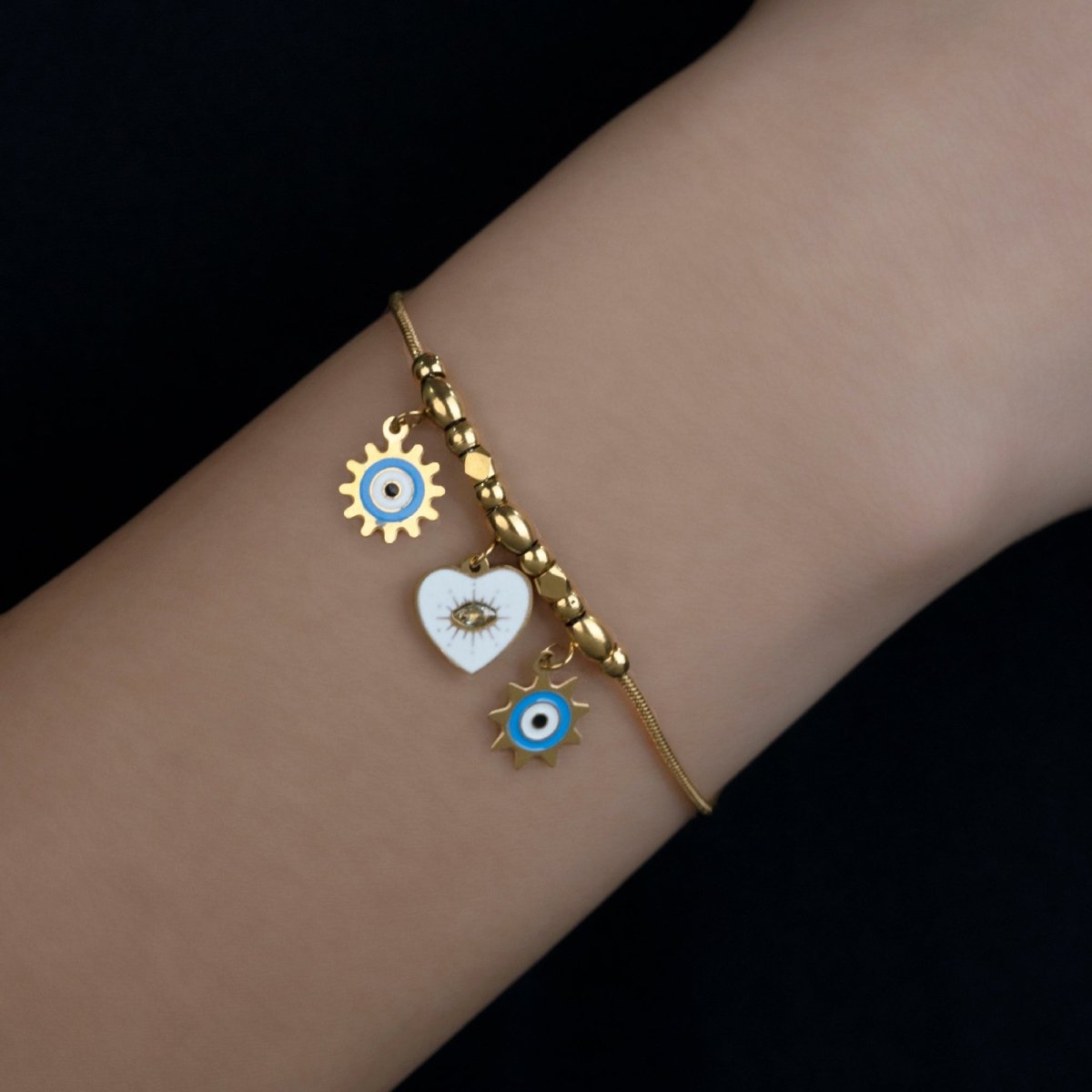 Artklim Gold Plated Heart And Evil Eye Charms Bracelet