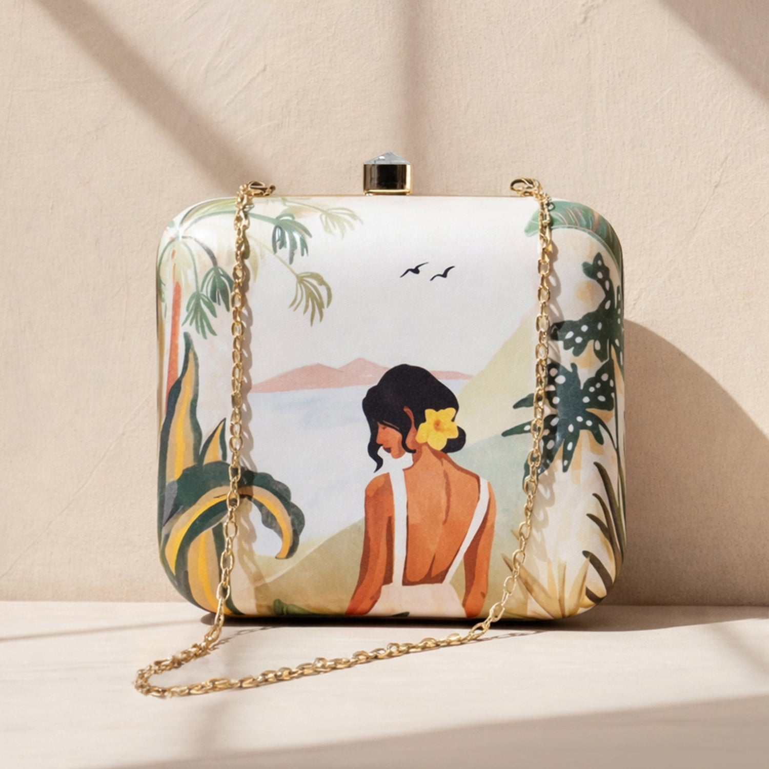 Artklim Yellow Flower Lady Printed Clutch