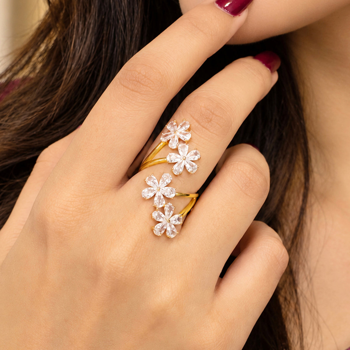Artklim Floral Vine Crystal Gold-Tone Statement Anti-Tarnish Ring