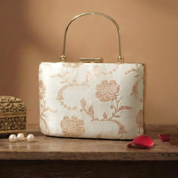 Artklim Ivory White Gold Embroidered Clutch