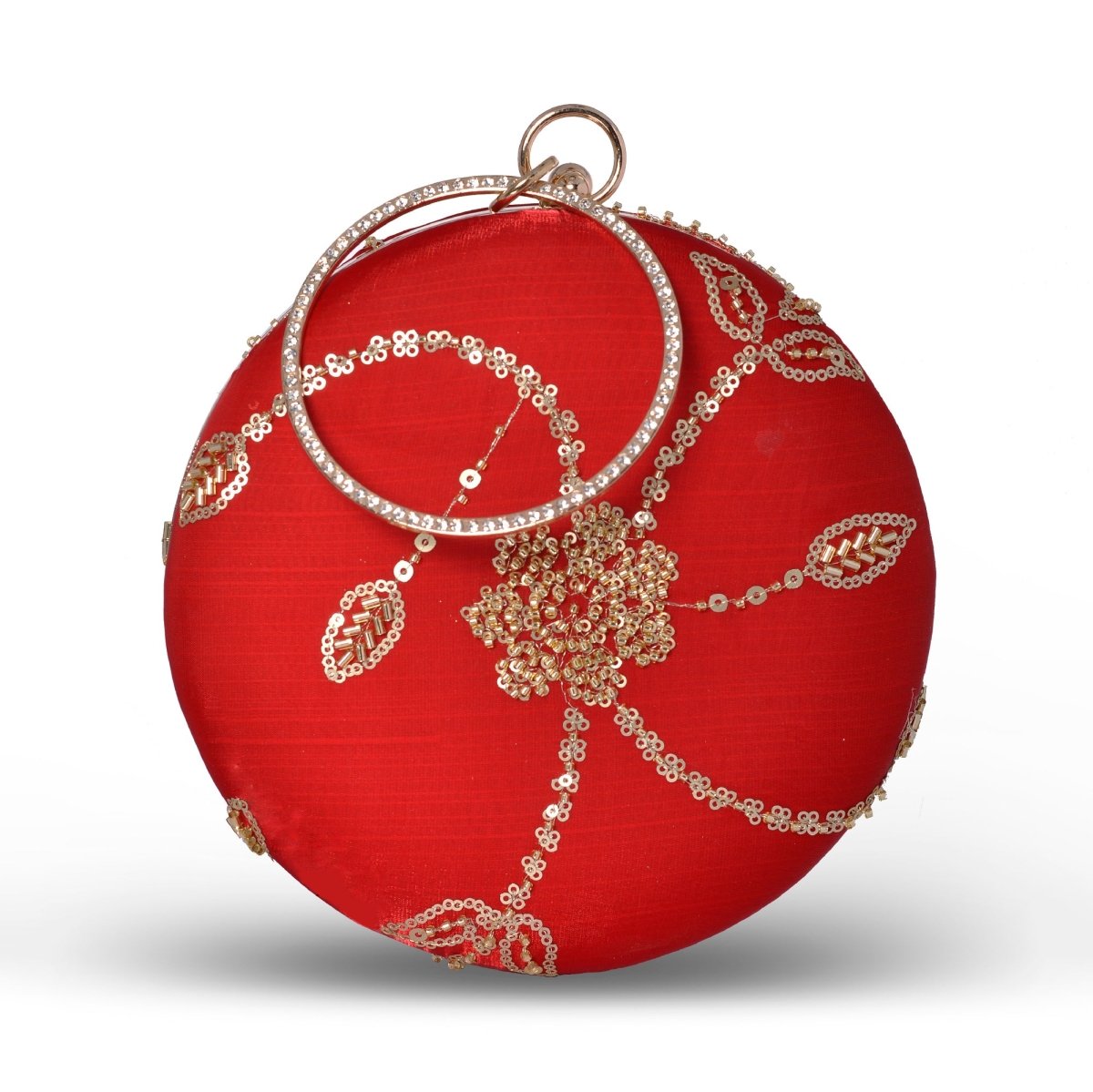 Artklim Bright Red Based Golden Sequins Embroidery Clutch