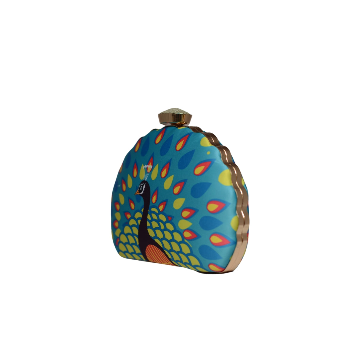 Blue Peacock Printed D-shape Clutch