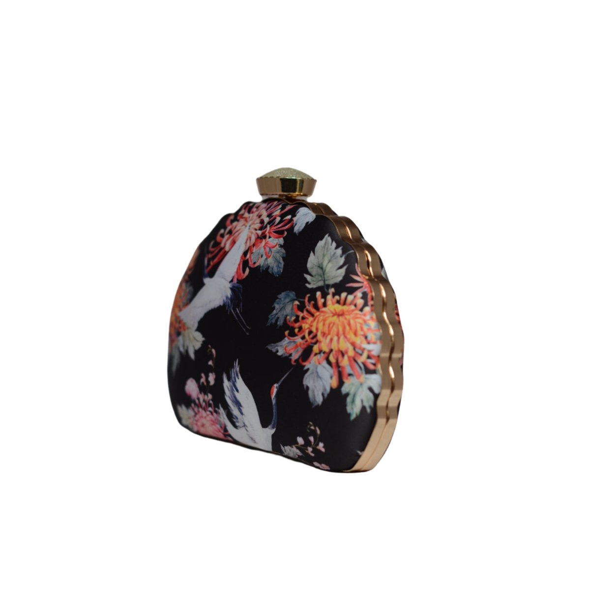 Artklim Black Floral Printed D-shape Clutch