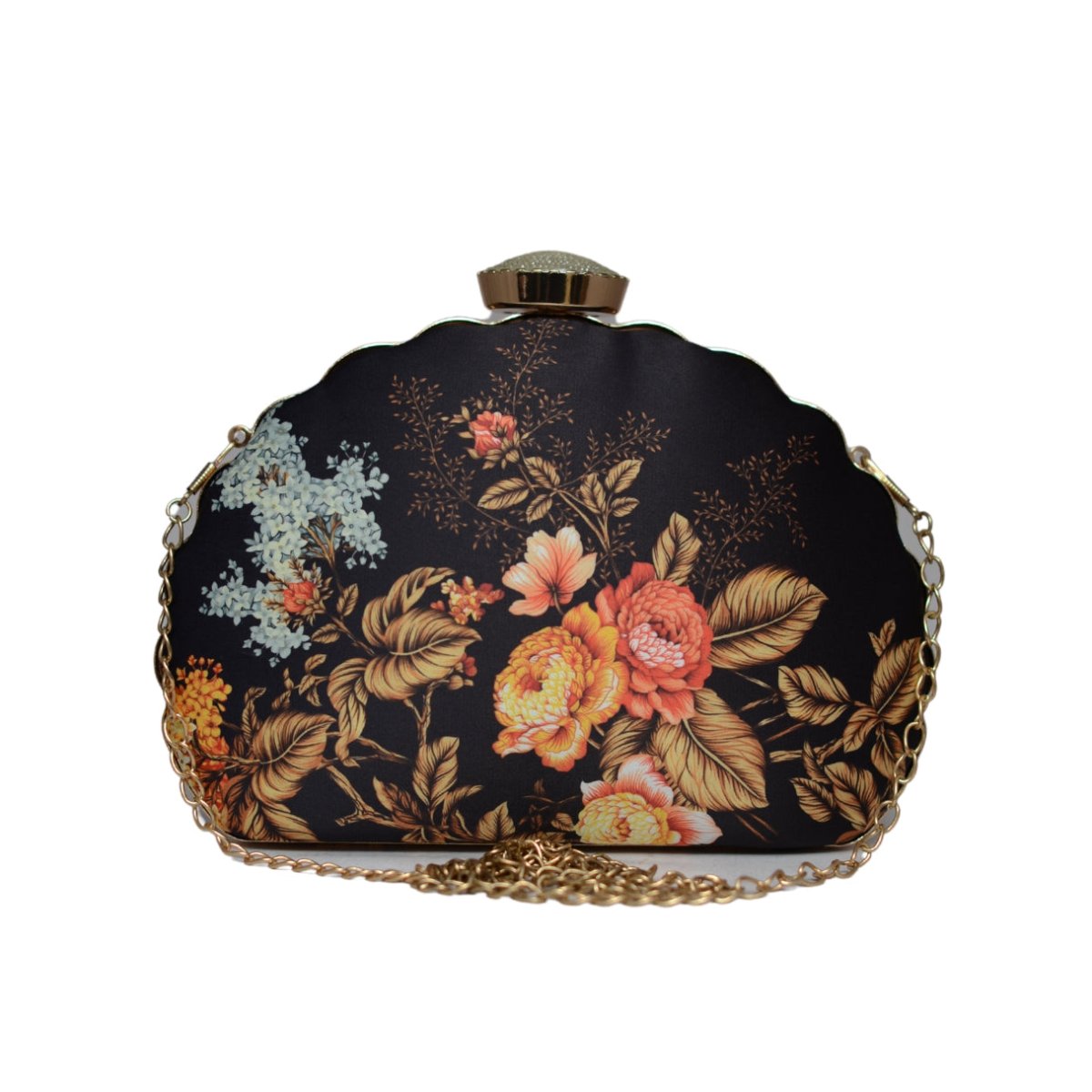 Artklim Black Flower Printed D-shape Clutch