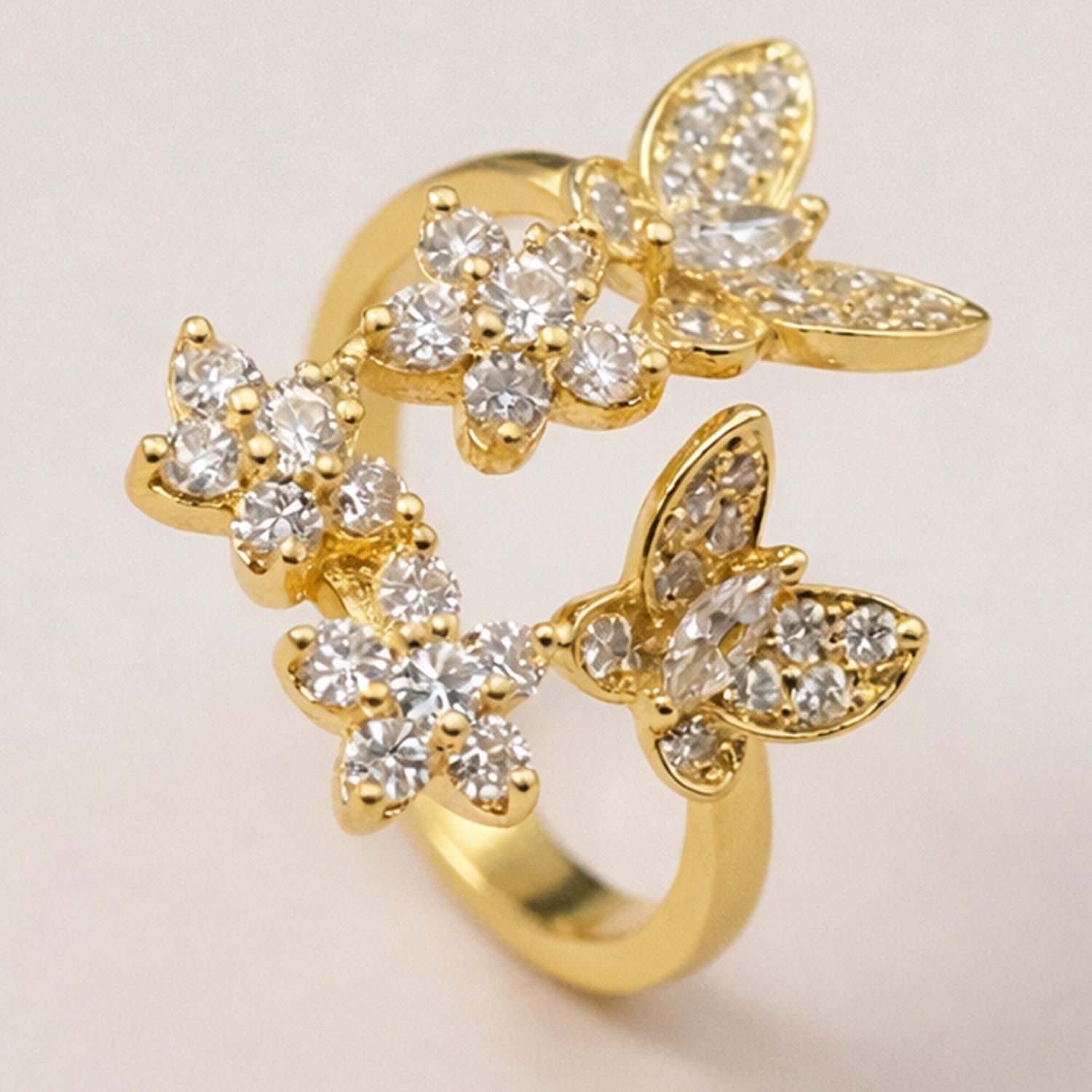 Artklim Gold-Plated Golden Butterfly Bloom Anti-Tarnish Ring