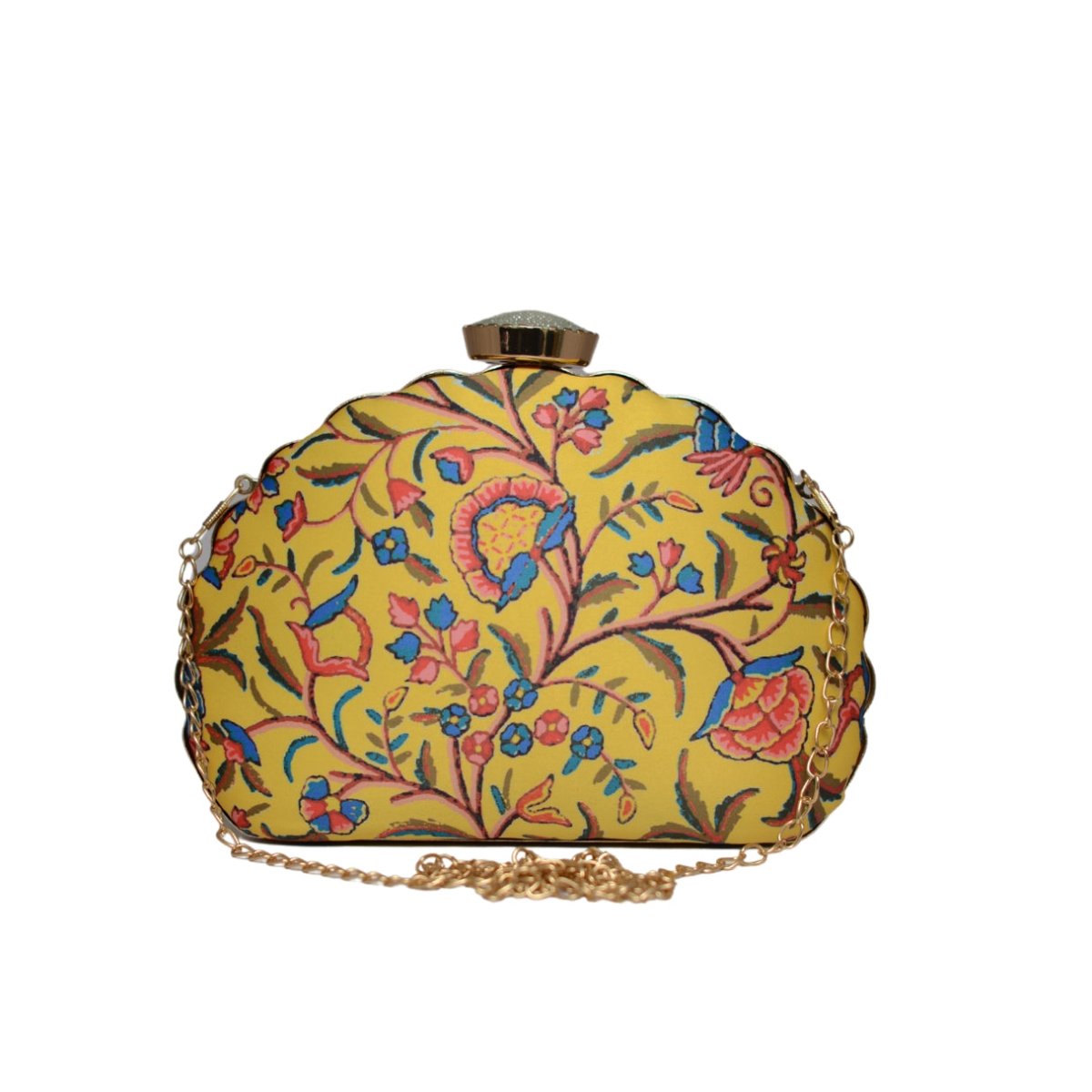 Artklim Yellow Printed D-shape Clutch