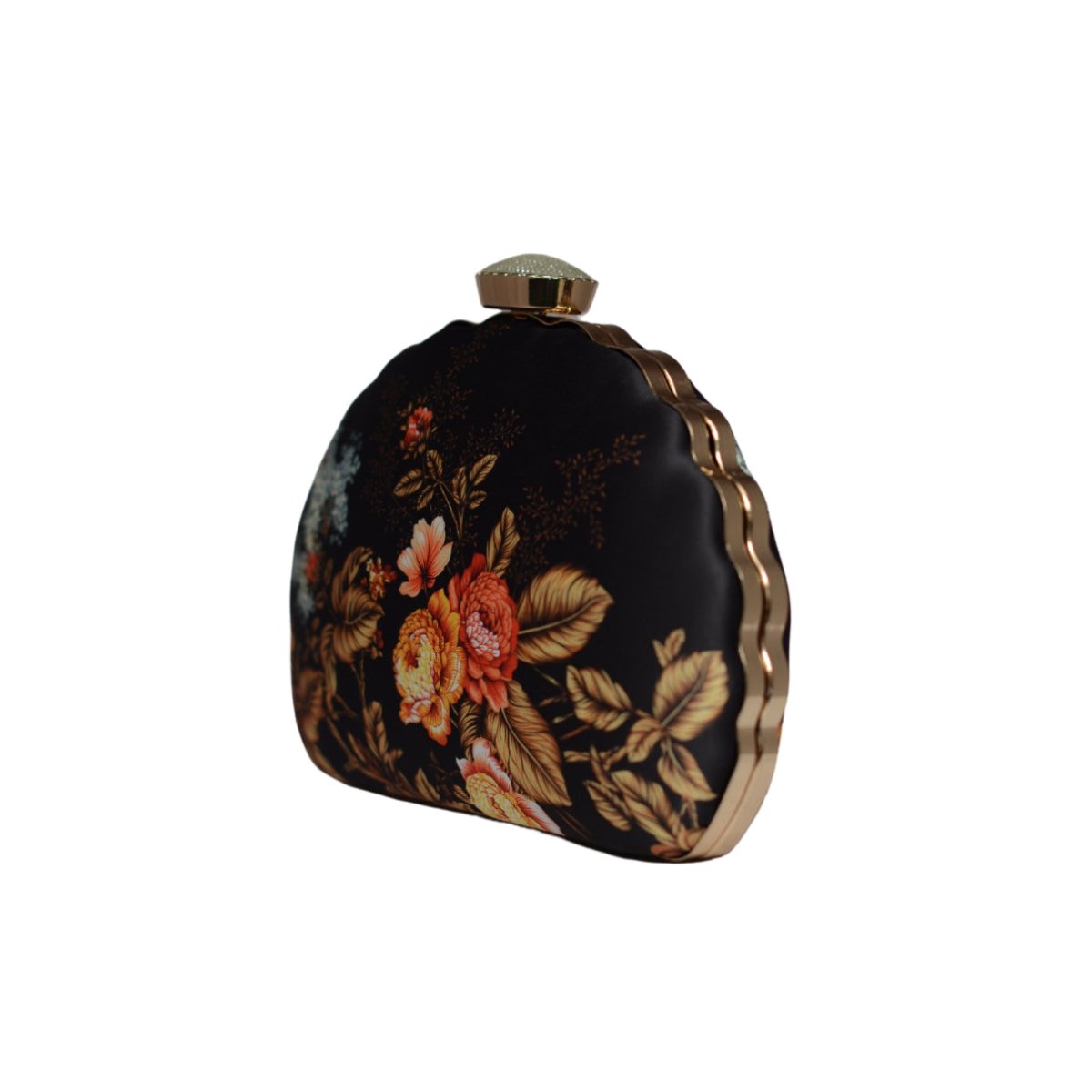 Artklim Black Flower Printed D-shape Clutch