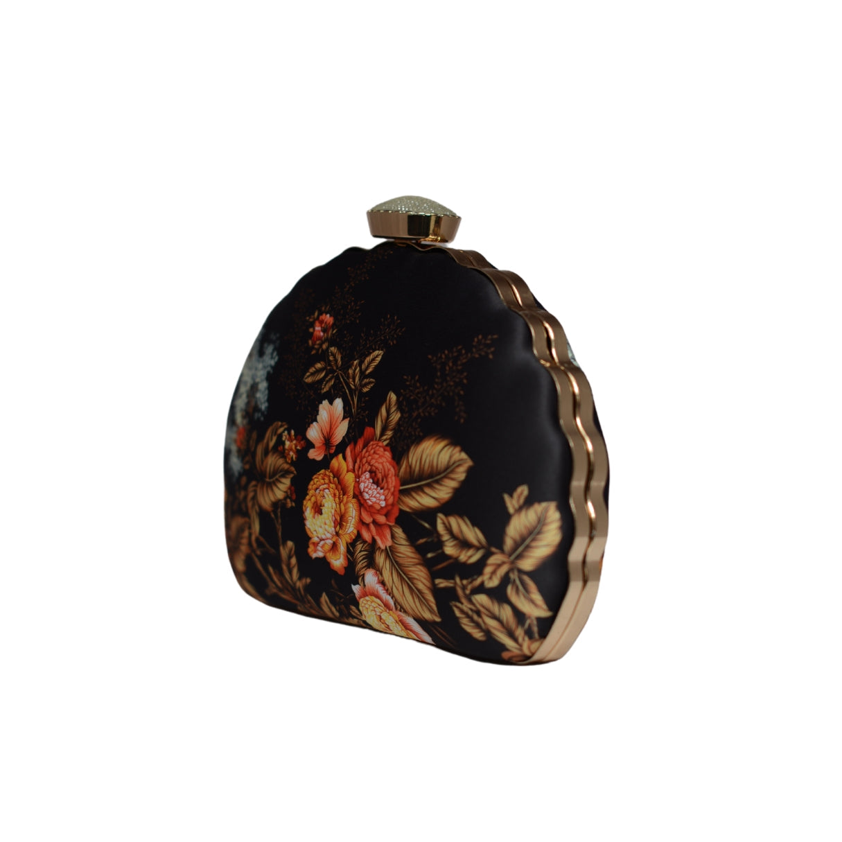 Artklim Black Flower Printed D-shape Clutch
