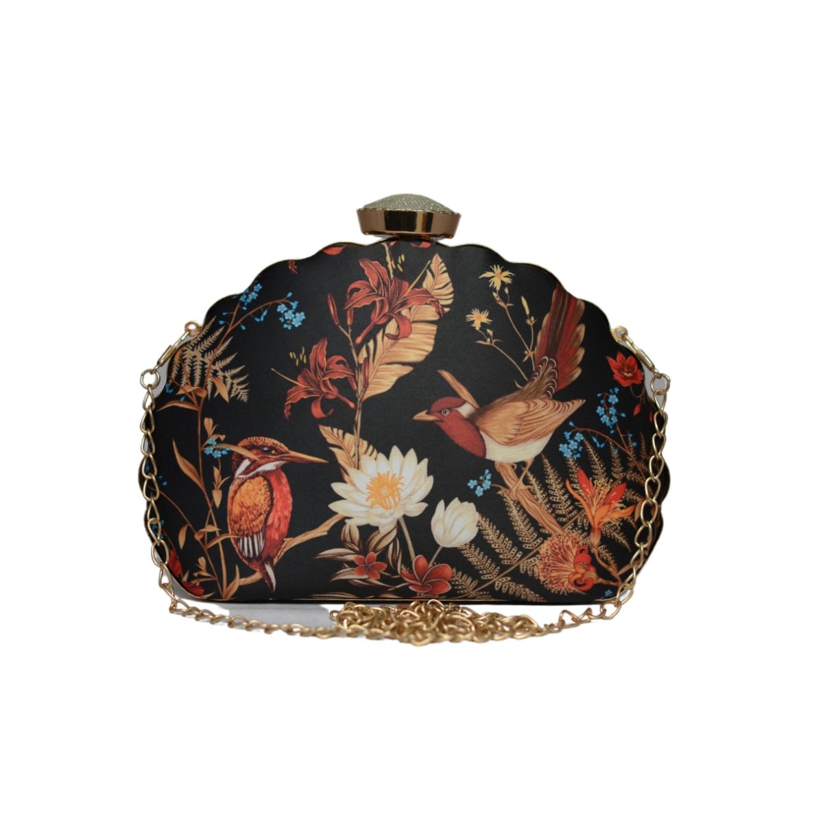 Artklim Black Bird Island Printed D-shape Clutch