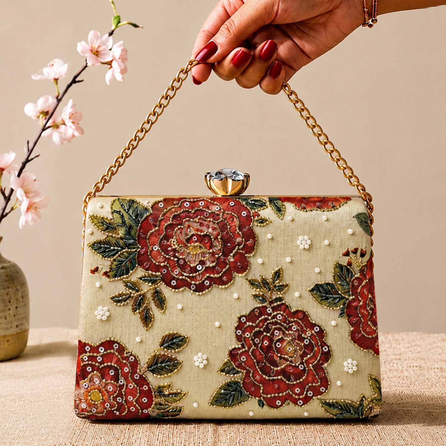 Artklim Vintage Rose Garden Embellished Clutch