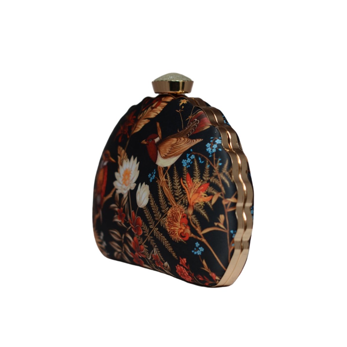 Artklim Black Bird Island Printed D-shape Clutch