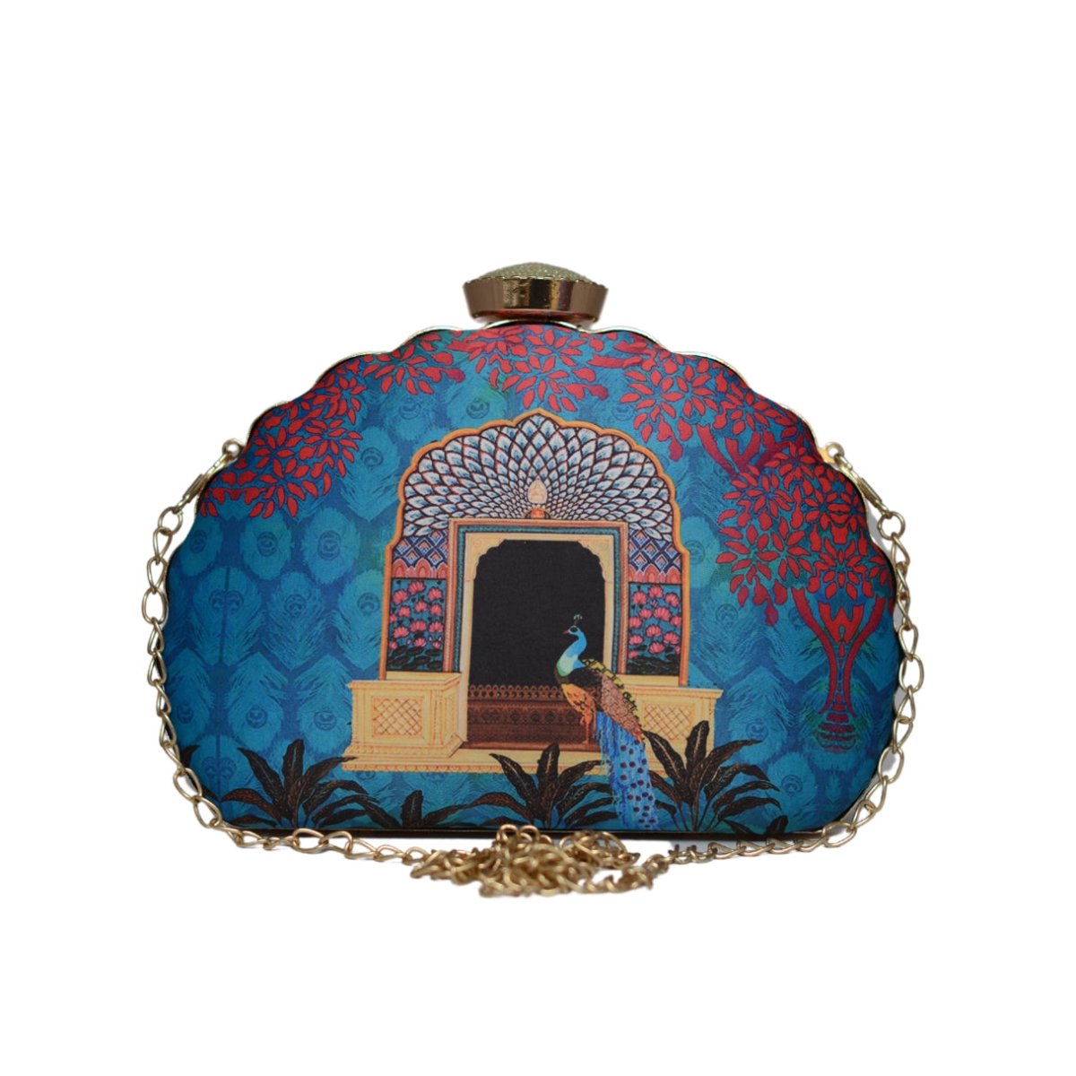 Artklim Blue Door Printed D-shape Clutch