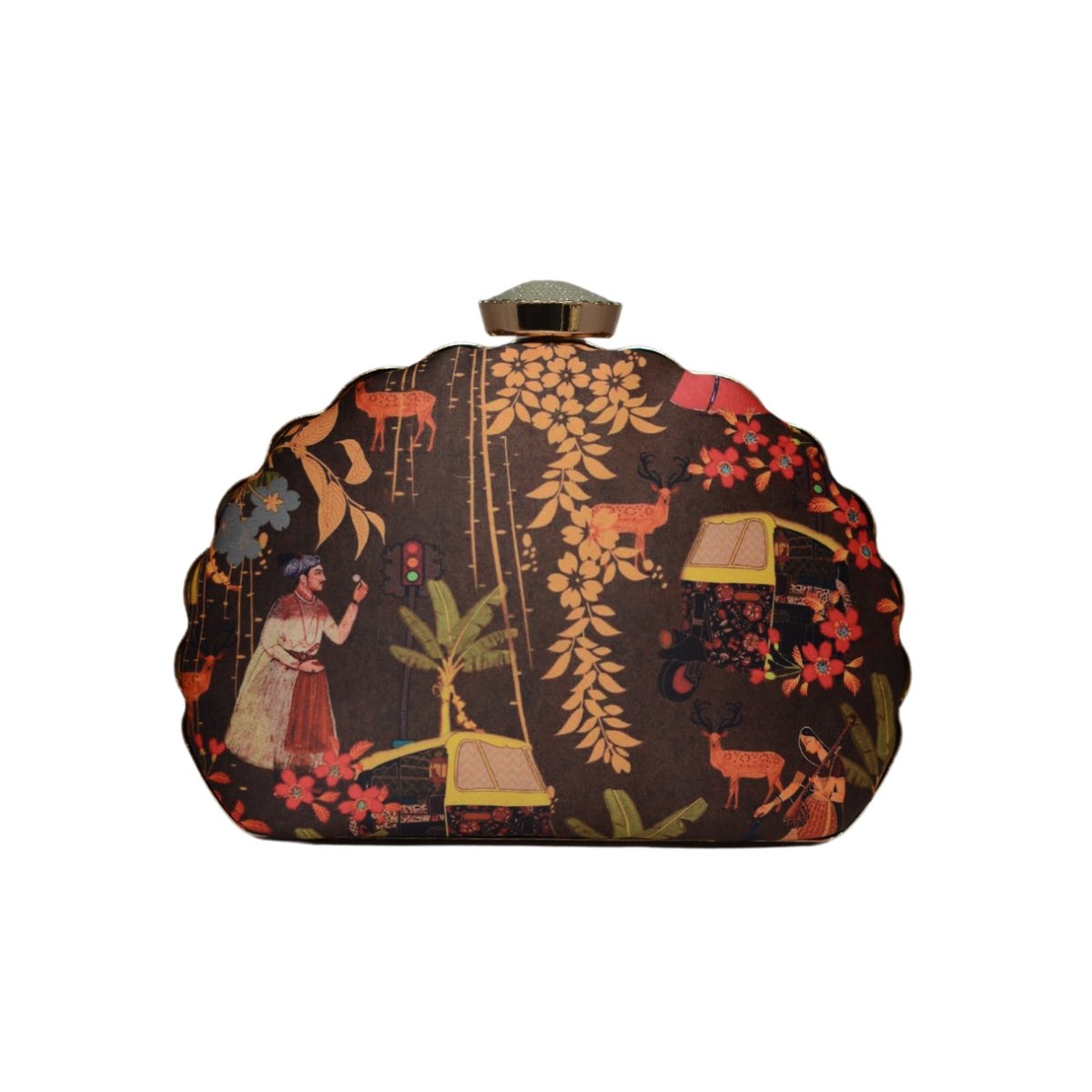 Artklim Modern Mughal Motif D-shape Clutch