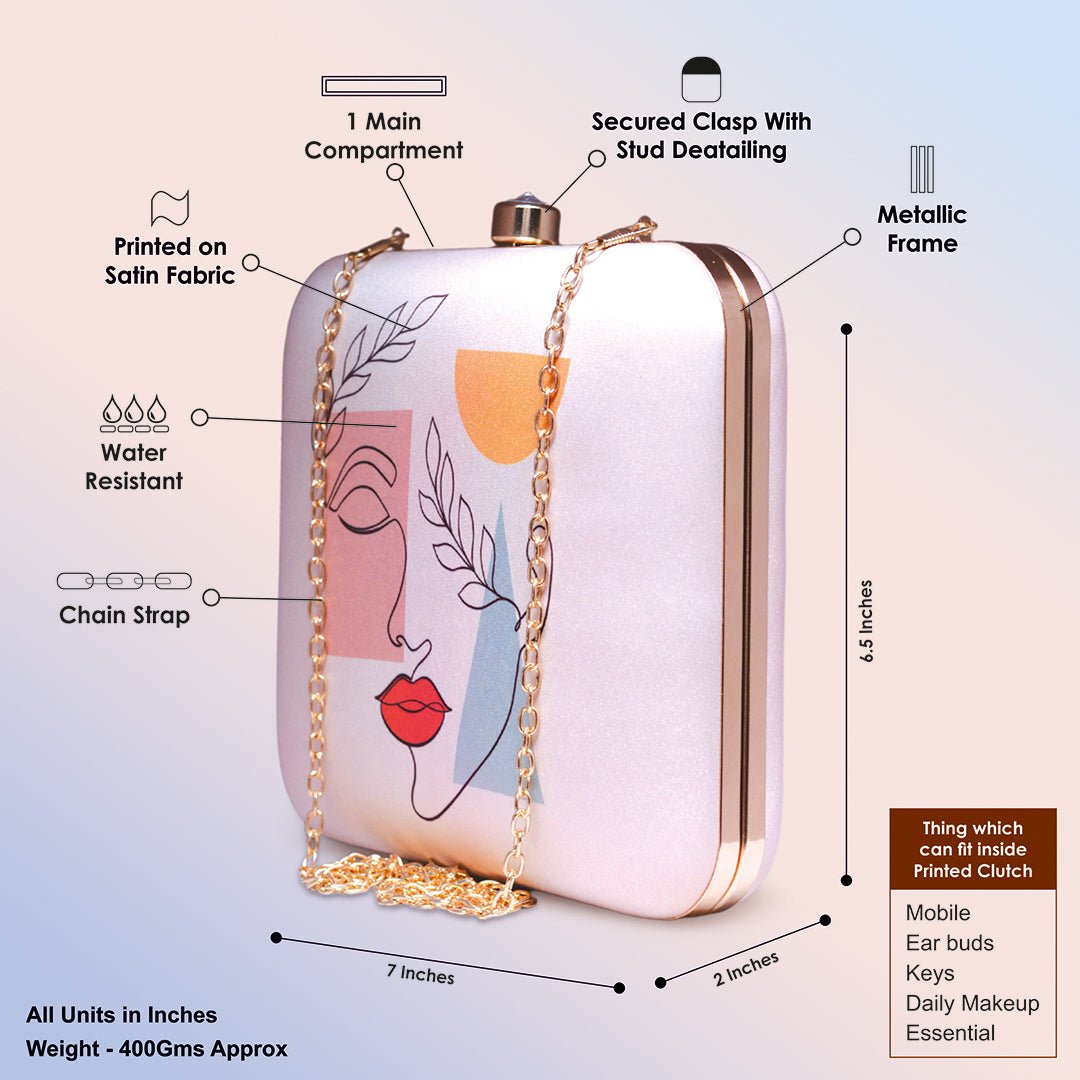 Line Art Portrait Printed Clutch