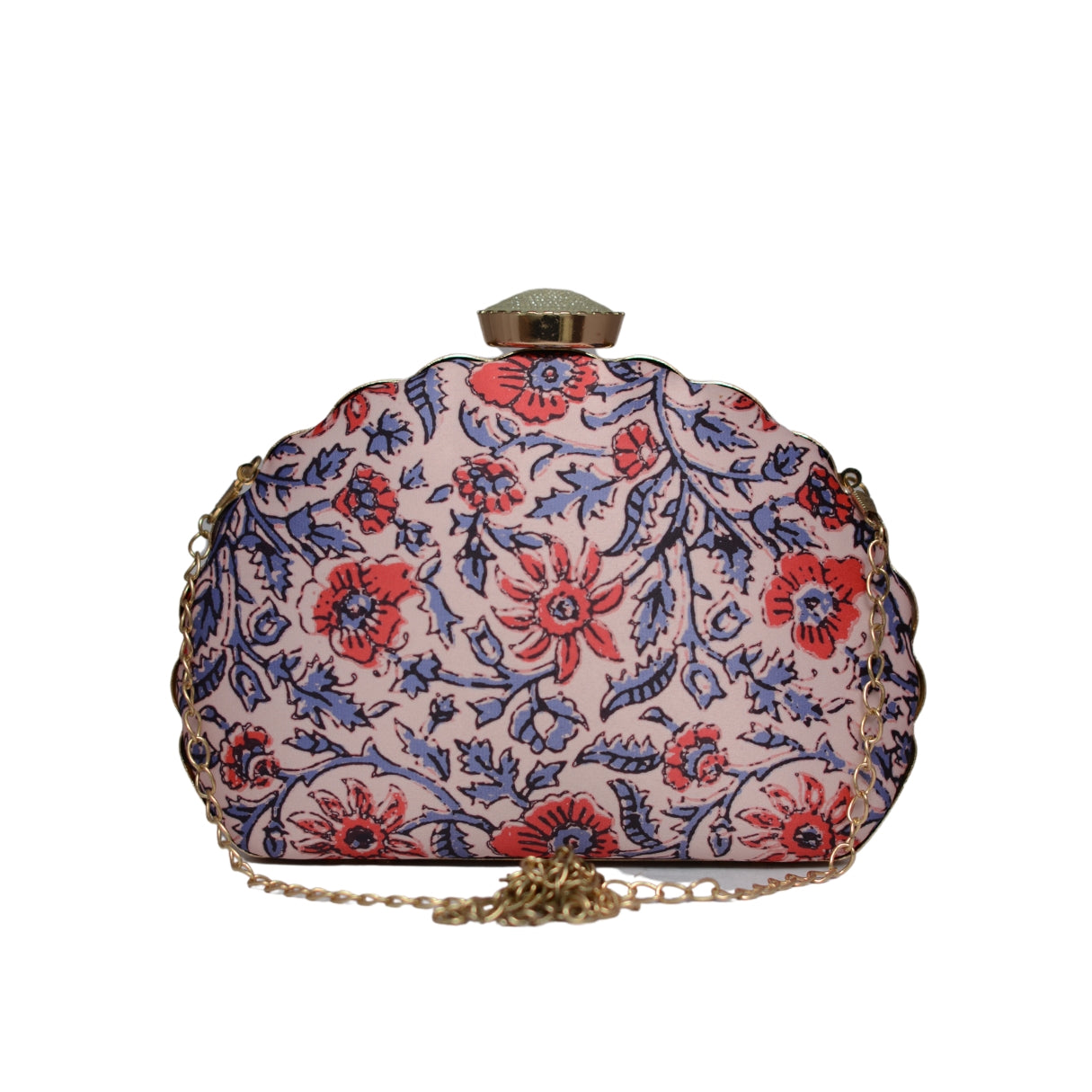 Artklim Red And Blue Flower Printed D-shape Clutch