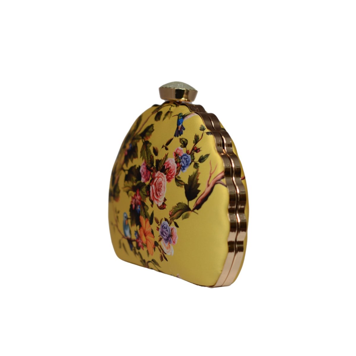 Artklim Yellow Floral Printed D-shape Clutch