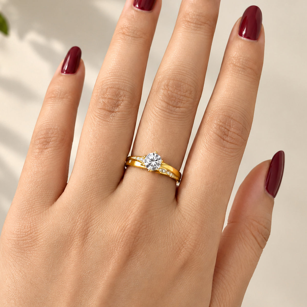 Artklim Classic Solitaire Crystal Gold-Tone Anti-Tarnish Ring
