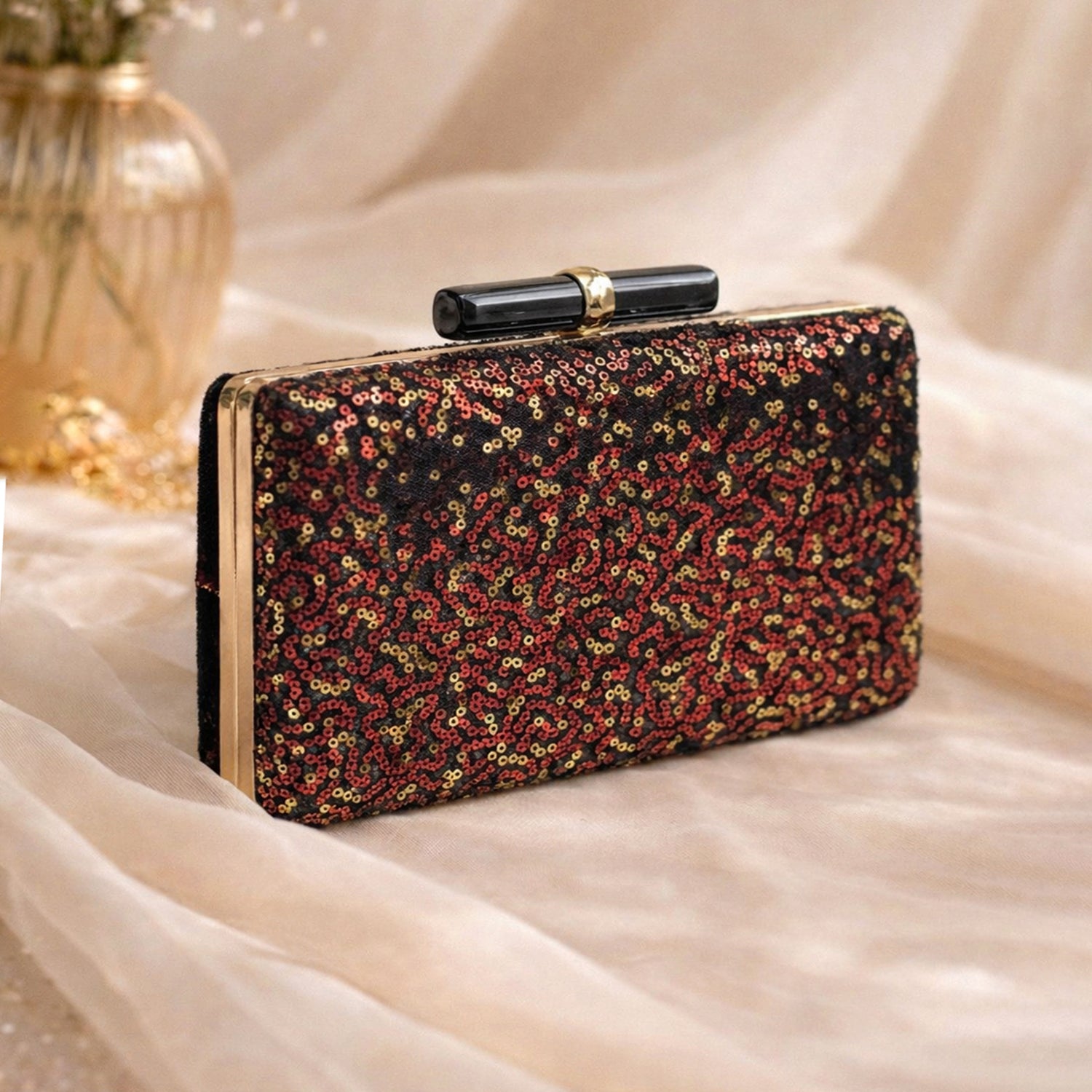 Artklim Red Designer Embroidred Clutch